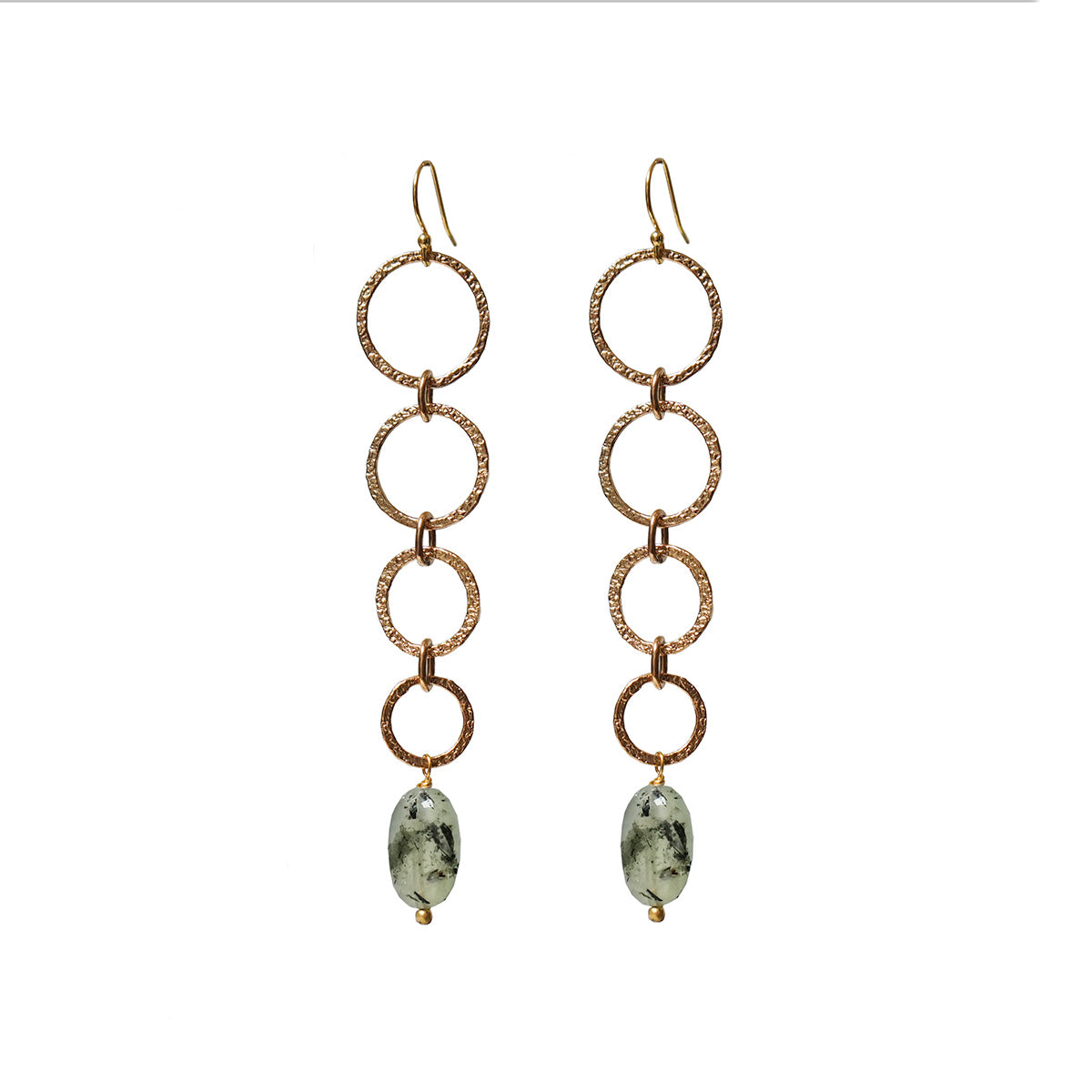 Long Loop Earrings With Semi Precious Stone Drop, Amazonite, Amethyst or Prehnite