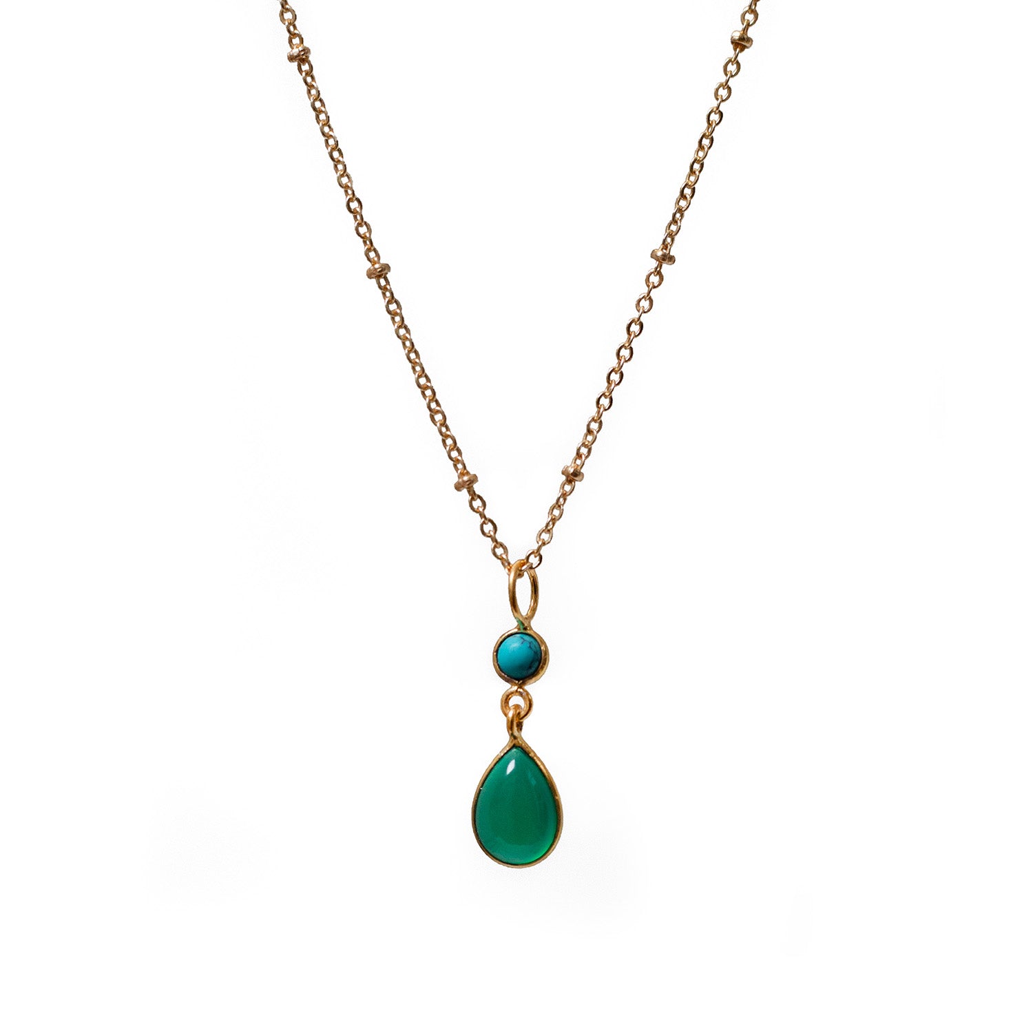 Emilia Green Onyx And Turquoise Pendant On Short Satellite Chain