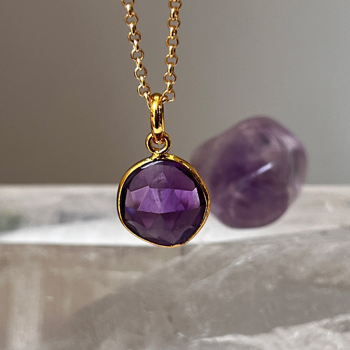 Freeform Medium Amethyst Pendant On Baby Belcher Chain