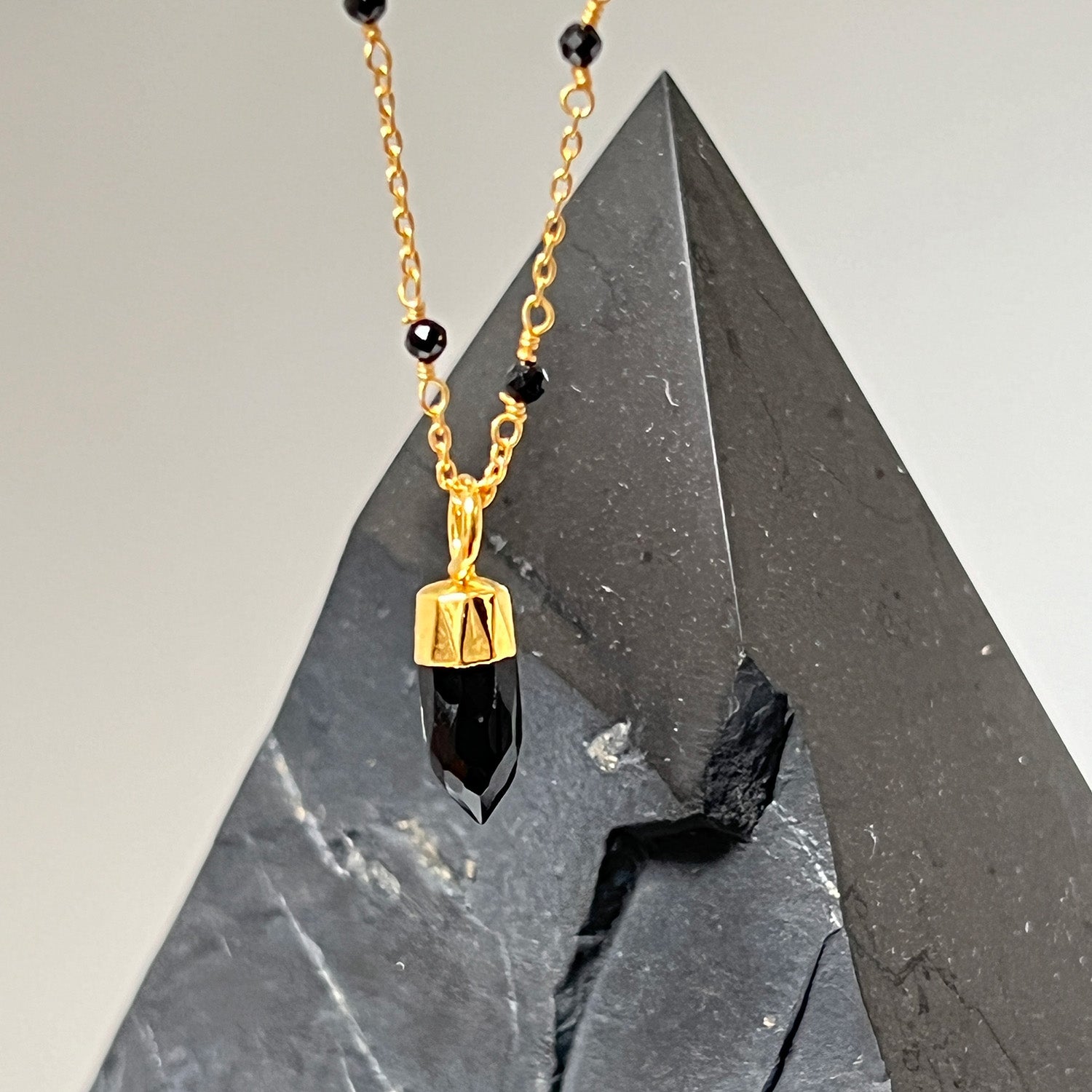 Fancy Black Onyx Rosary with Black Onyx Mini Point