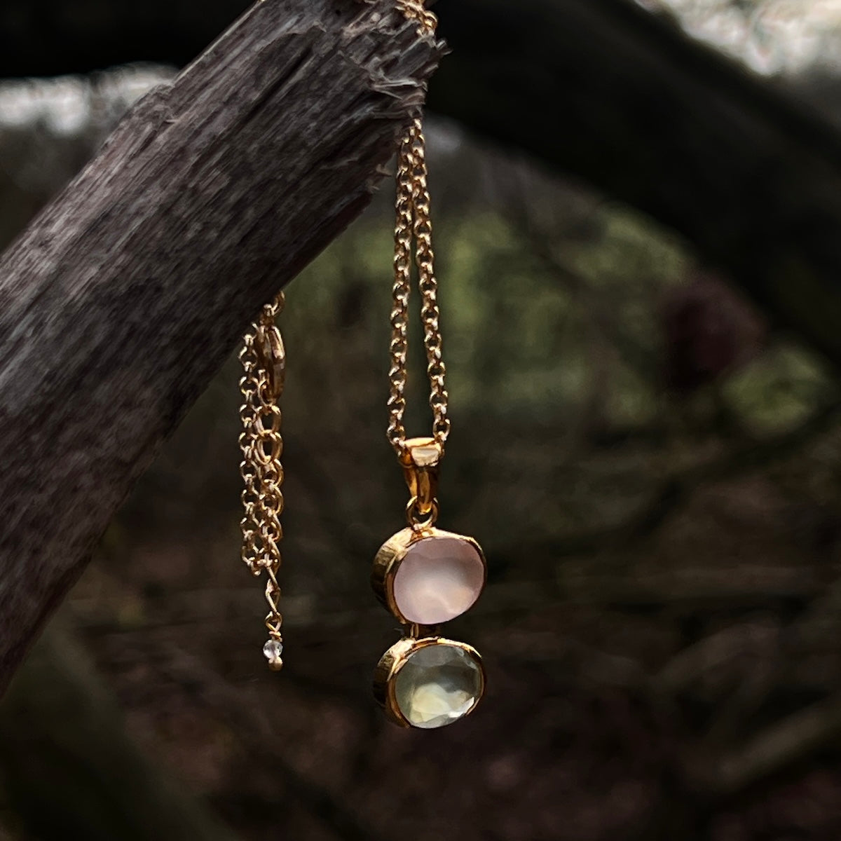 Felicity Rose Quartz And Prehnite Pendant On Short Baby Belcher Chain