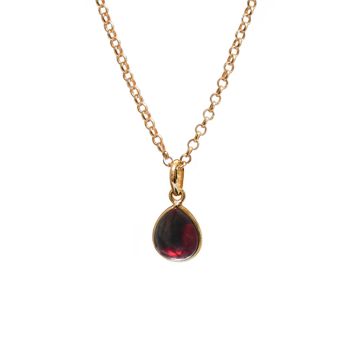 Dark Garnet Teardrop Pendant On Short Baby Belcher