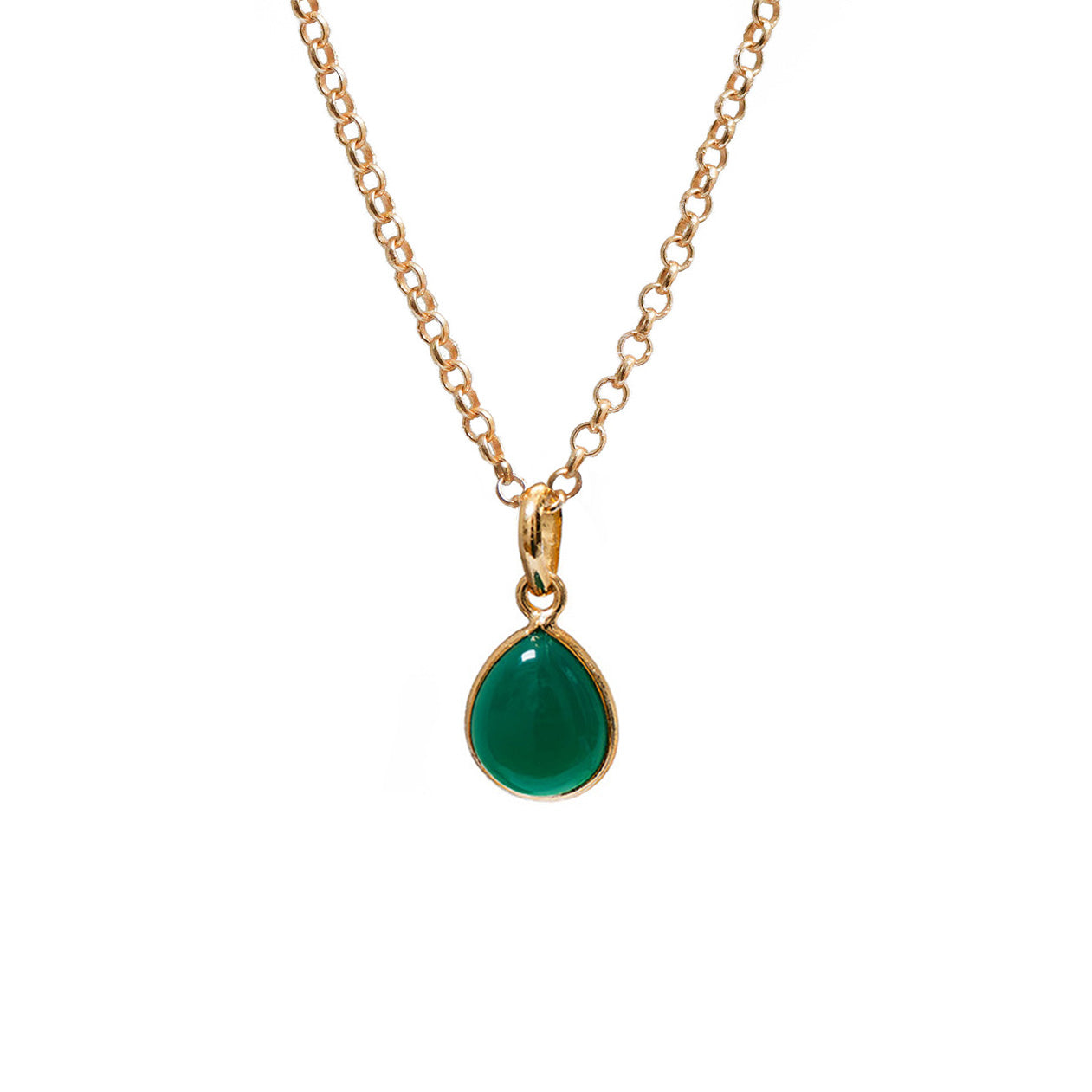 Green Onyx Teardrop Pendant On Short Baby Belcher