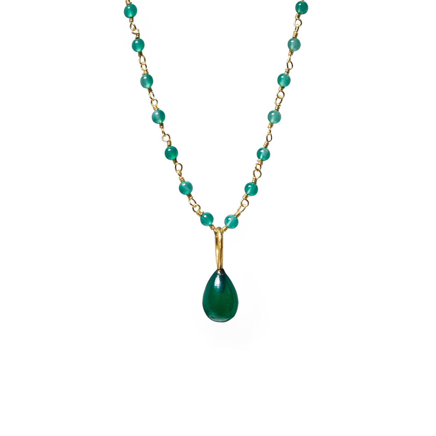 Green Onyx Drop Pendant On Short Green Onyx Rosary
