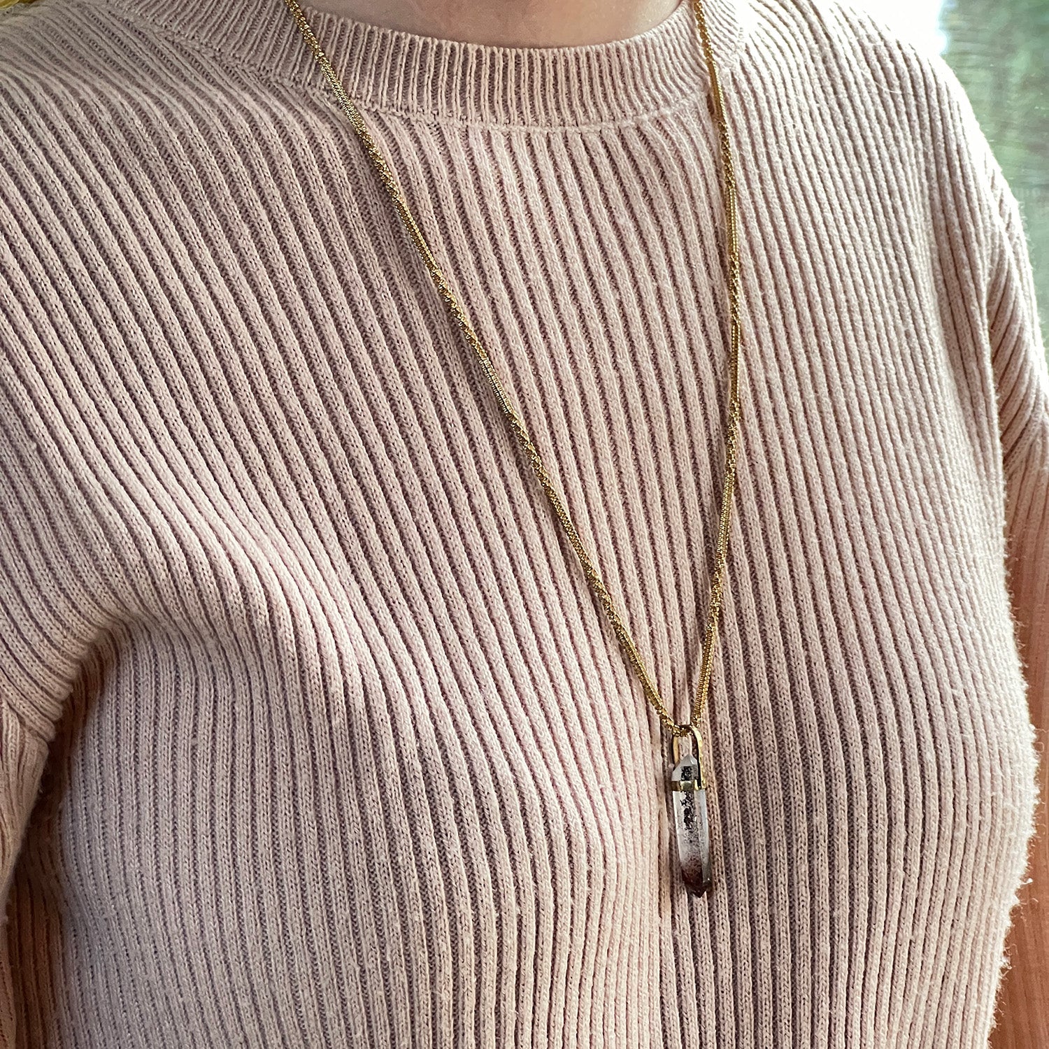 Double Point Harlequin Quartz On Long Chaton Chain