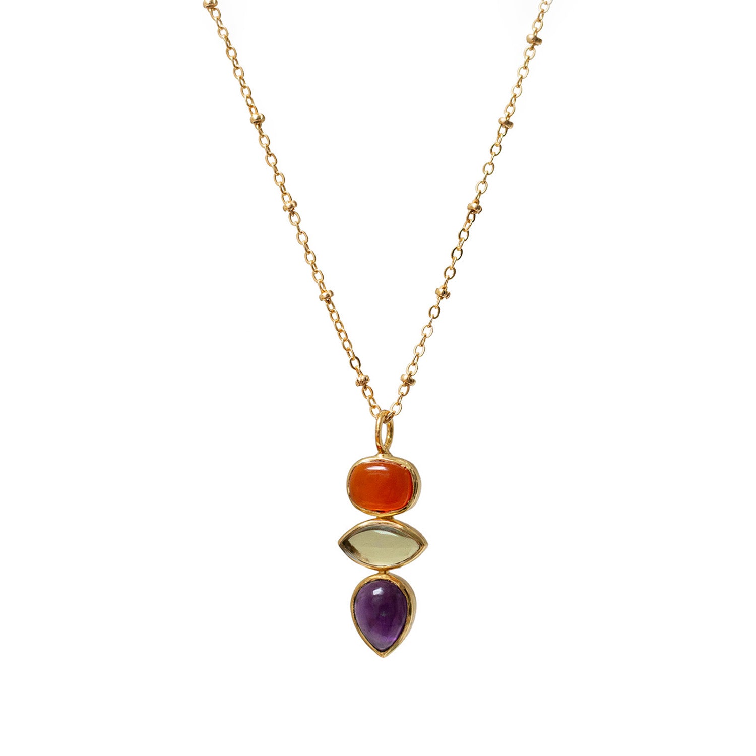 Indira Three Stone Pendant With Amethyst, Lemon Quartz And Red Onyx