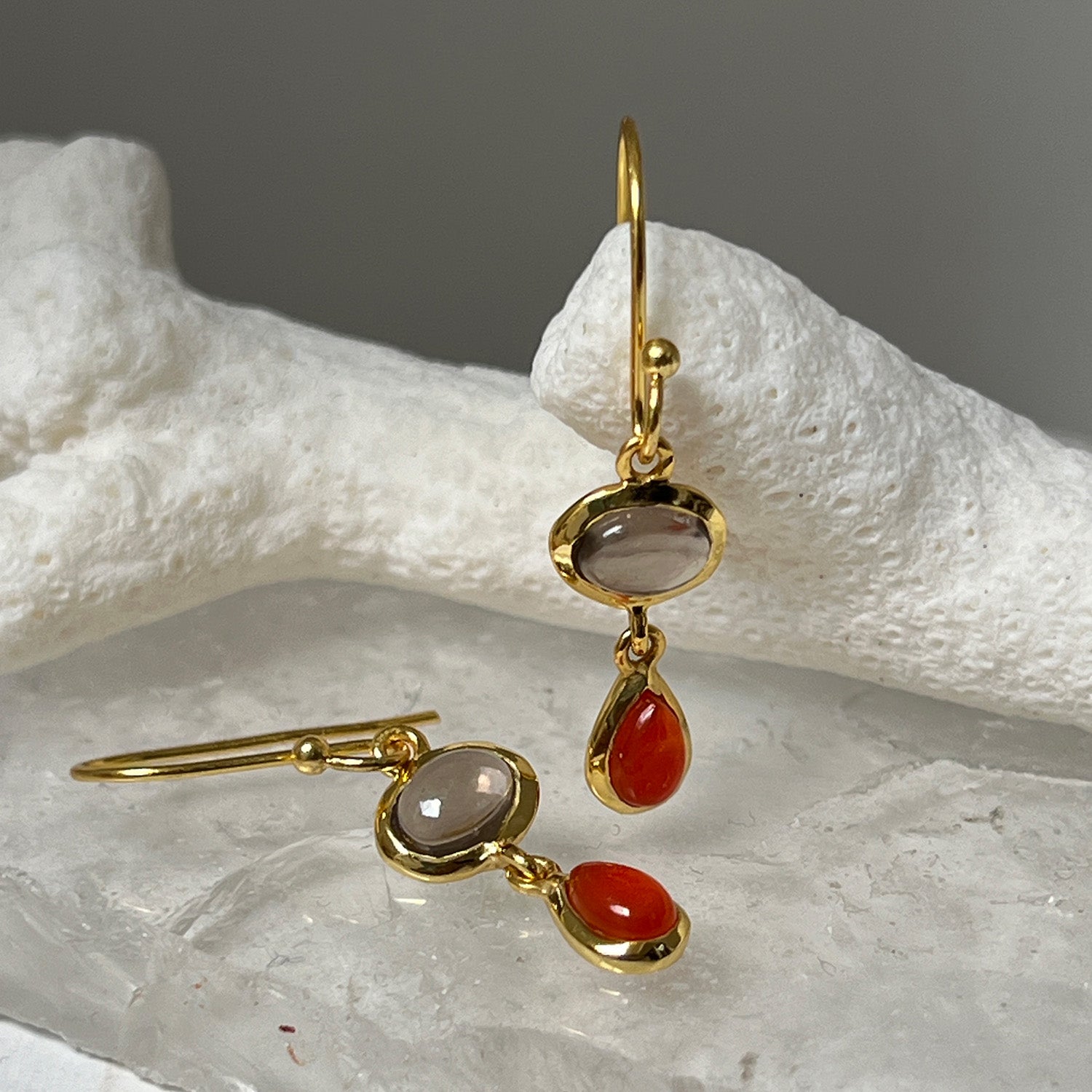 Isha Earrings With Smokey Quartz And Red Onyx