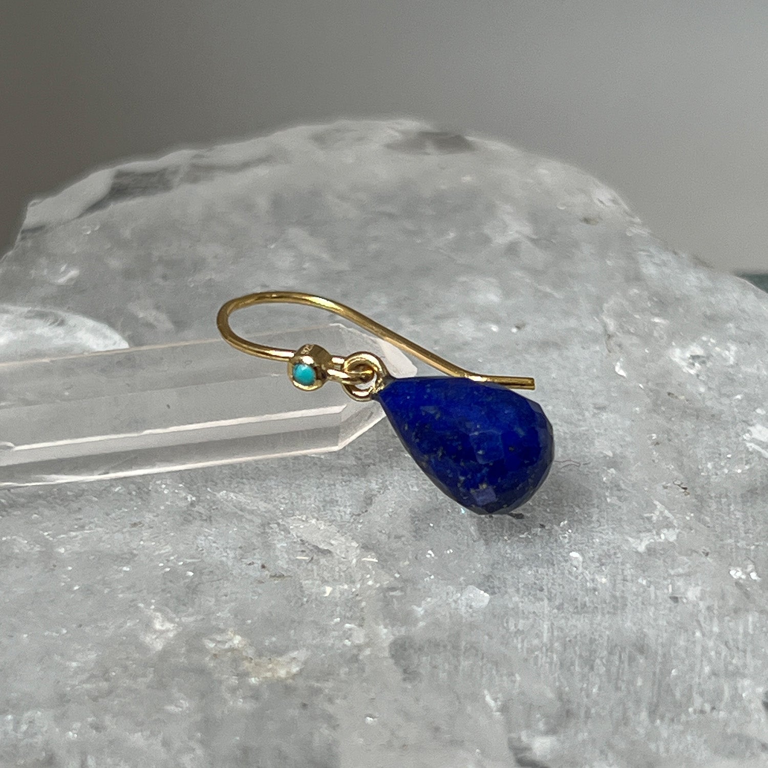 Lapis Drop With Turquoise Vermeil Hook