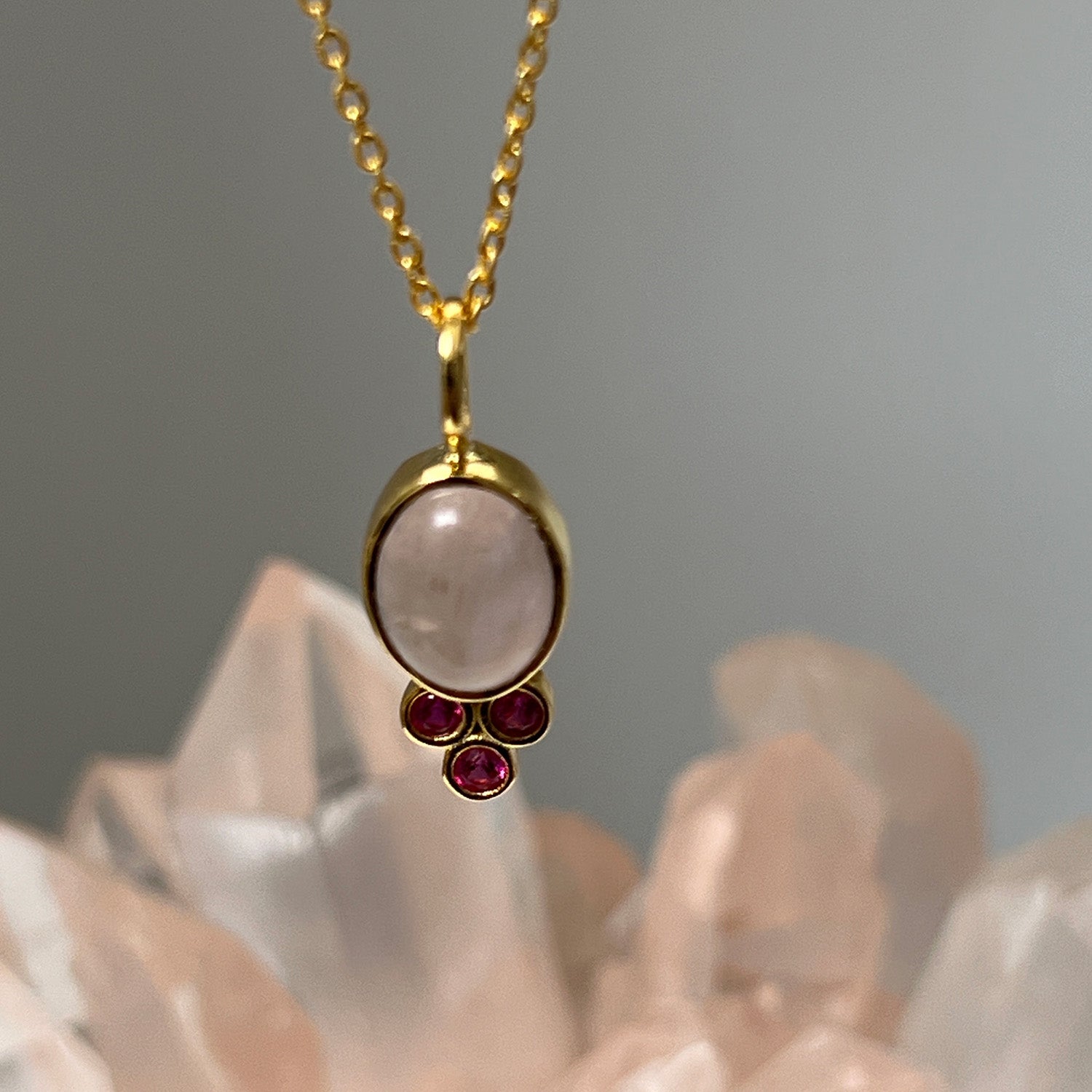 Lela Strawberry Quartz & Pink Zircon Necklace On Simple Chain