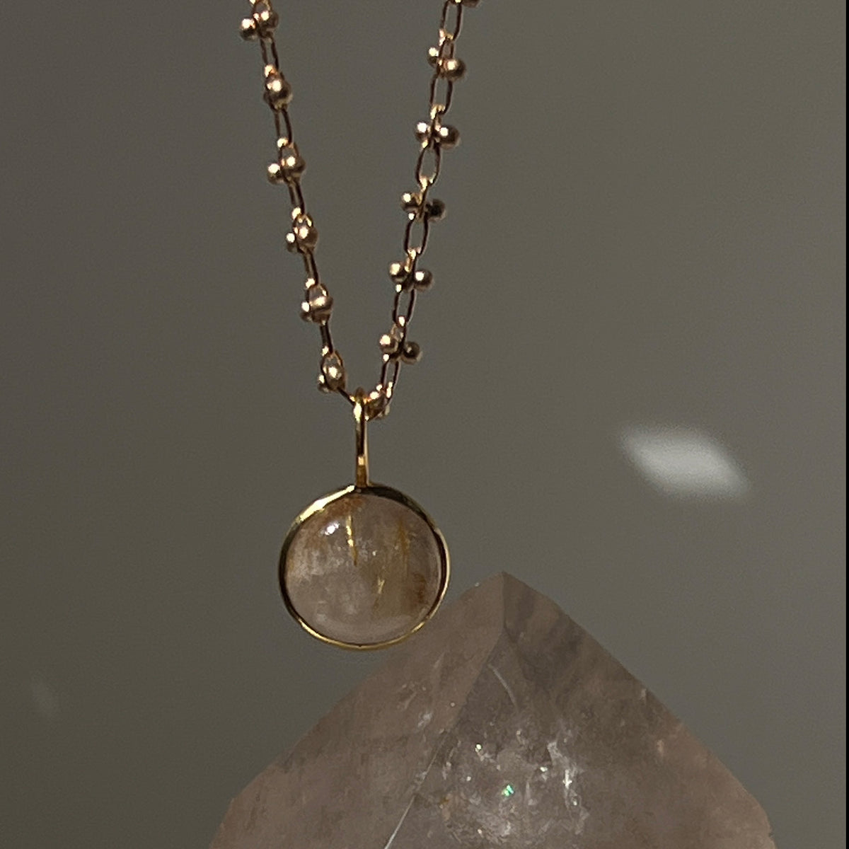 Unique Golden Rutile Quartz Pendant On Long Bula Chain