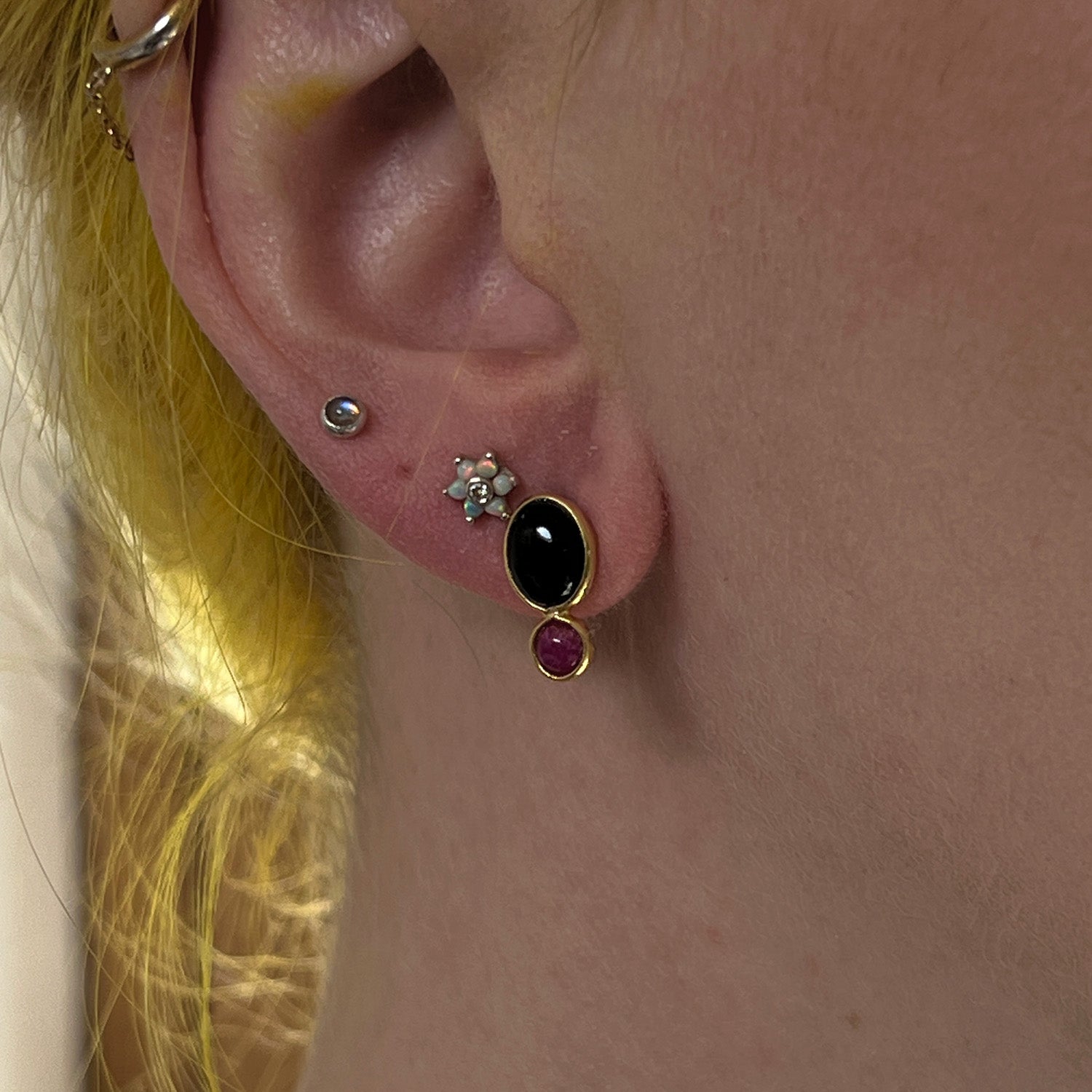 Manis Two Stone Black Onyx & Ruby Earrings