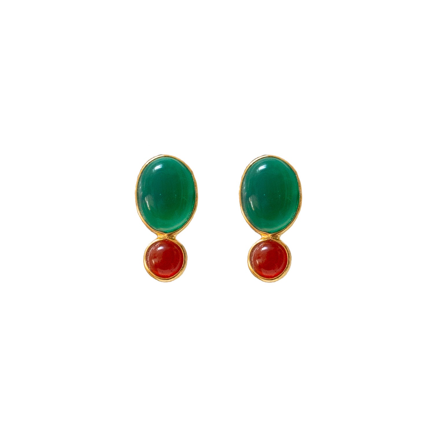 Manis Two Stone Green Onyx & Red Onyx Earrings