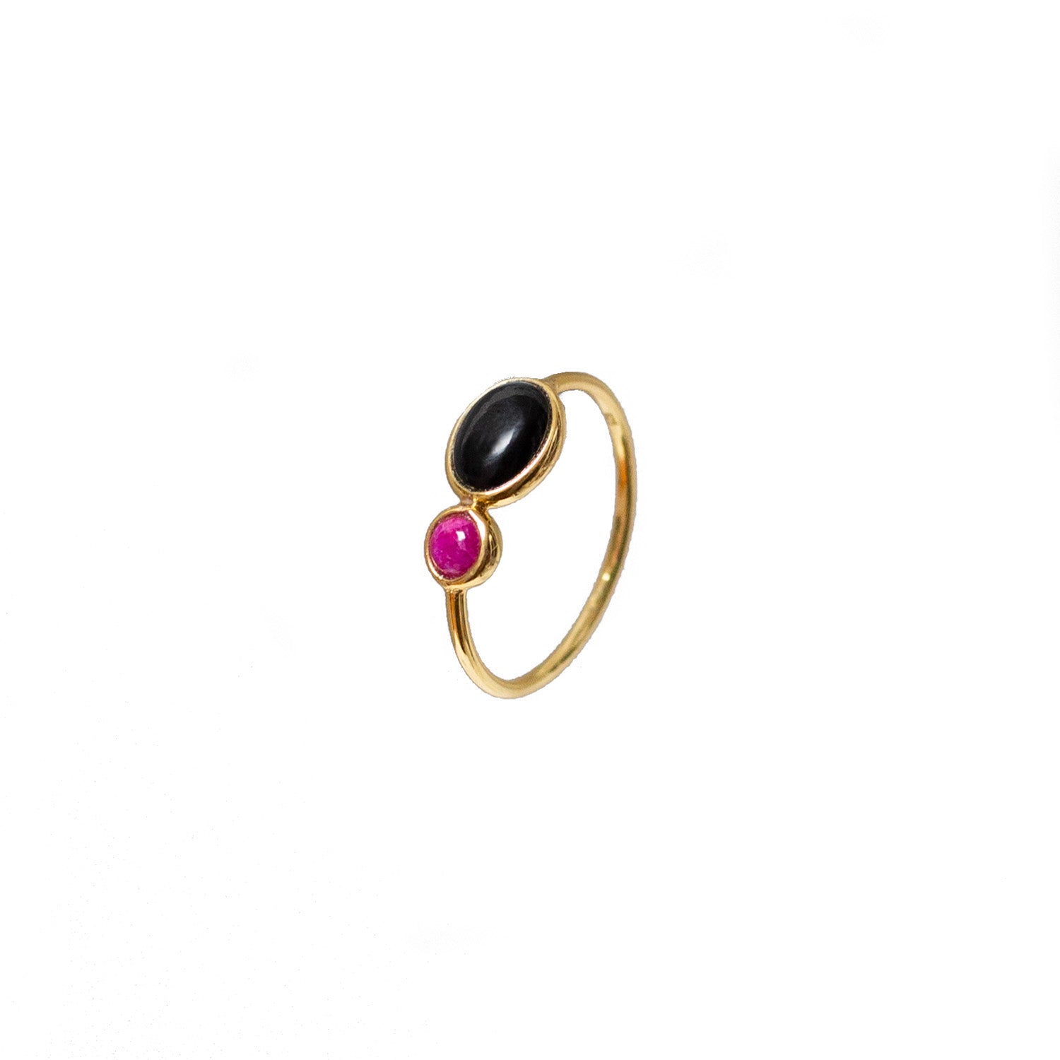 Manis Two Stone Black Onyx Ruby Ring