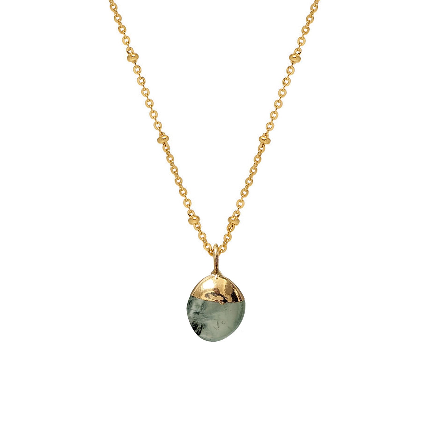 Mini Pebble Pendant Prehnite On Short Satellite Chain