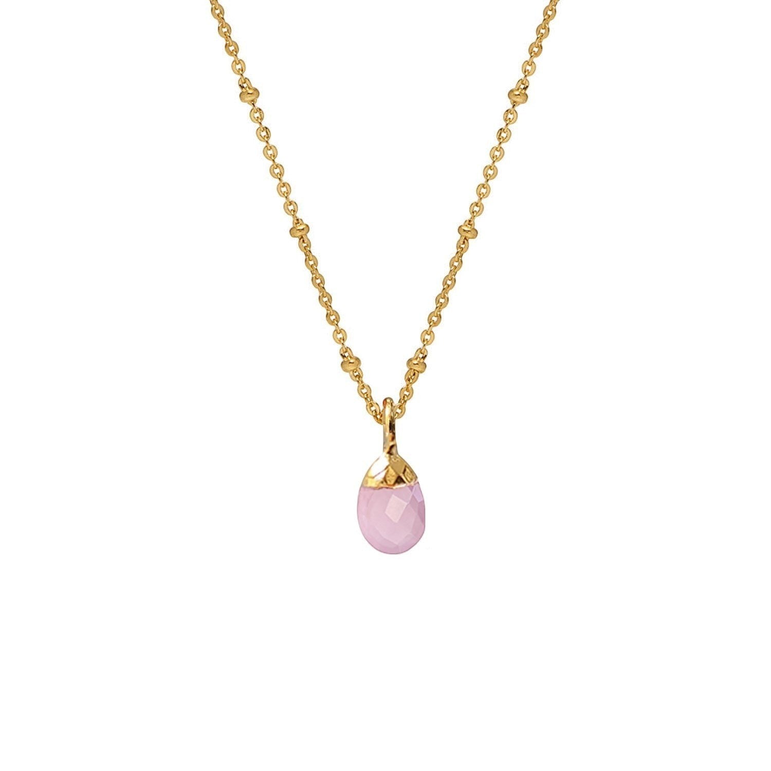 Fancy Ruby Rosary  with Pink Chalcedony Briolette