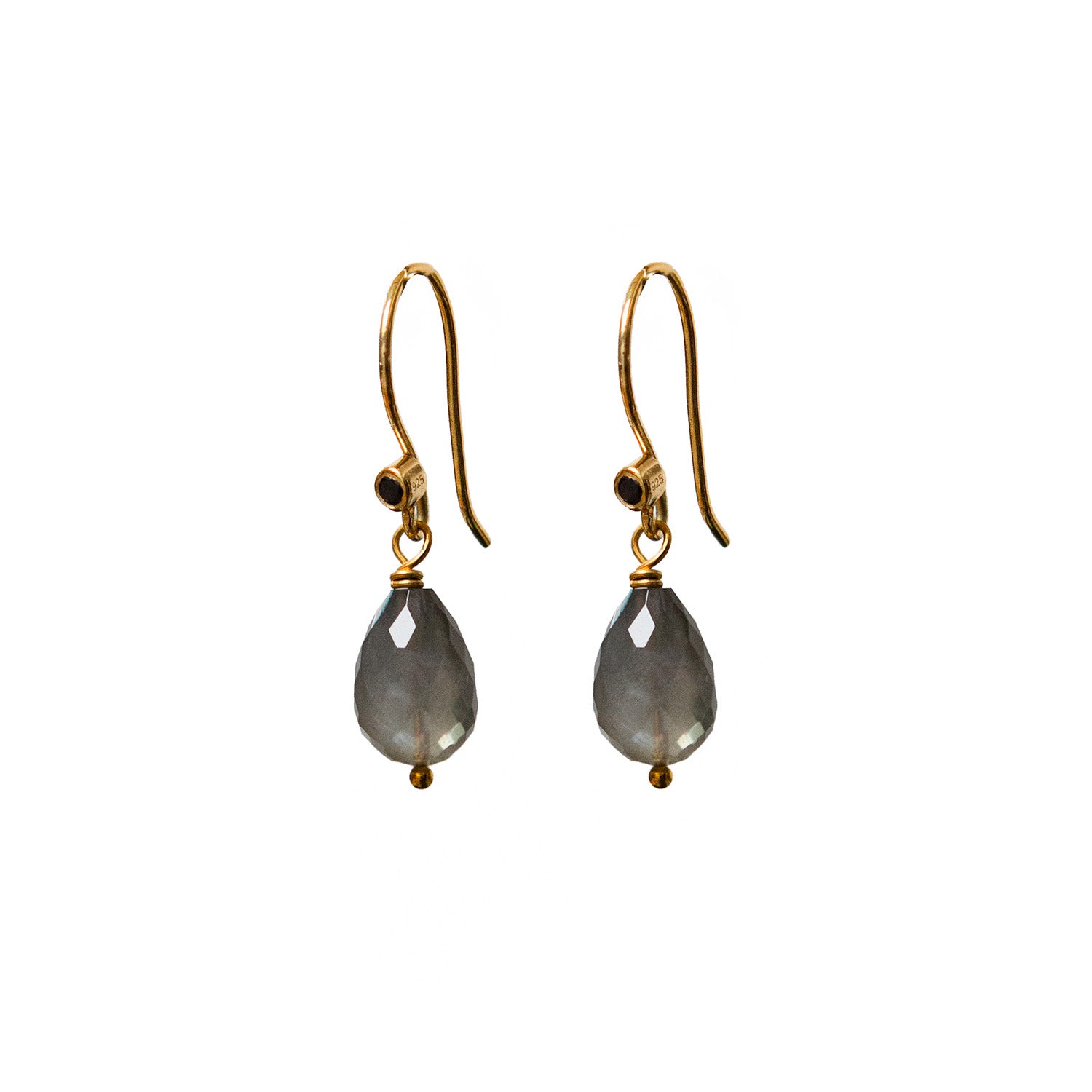 Grey Moonstone Drop With Black Onyx Vermeil Hook