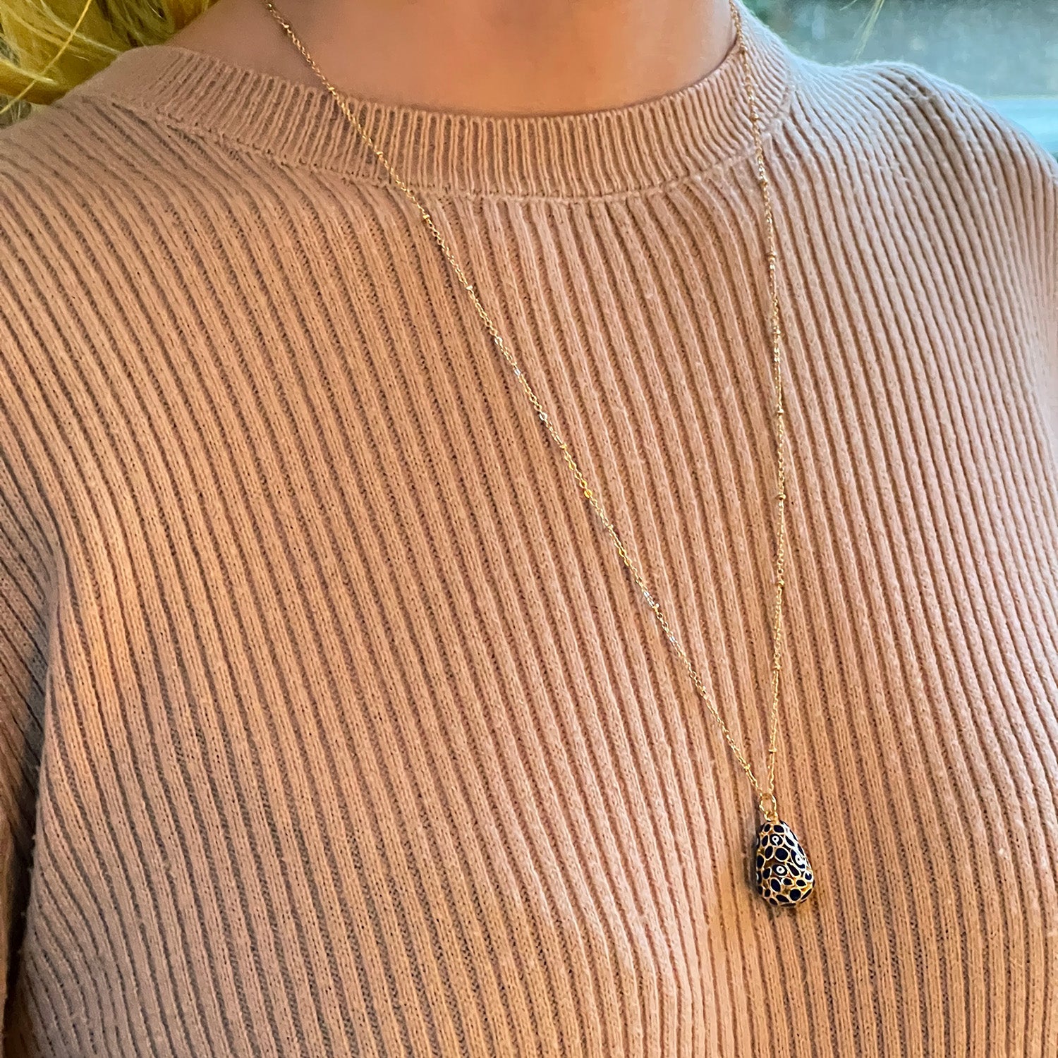 Nazar Enamel Egg Protection Pendant On Long Satellite Chain