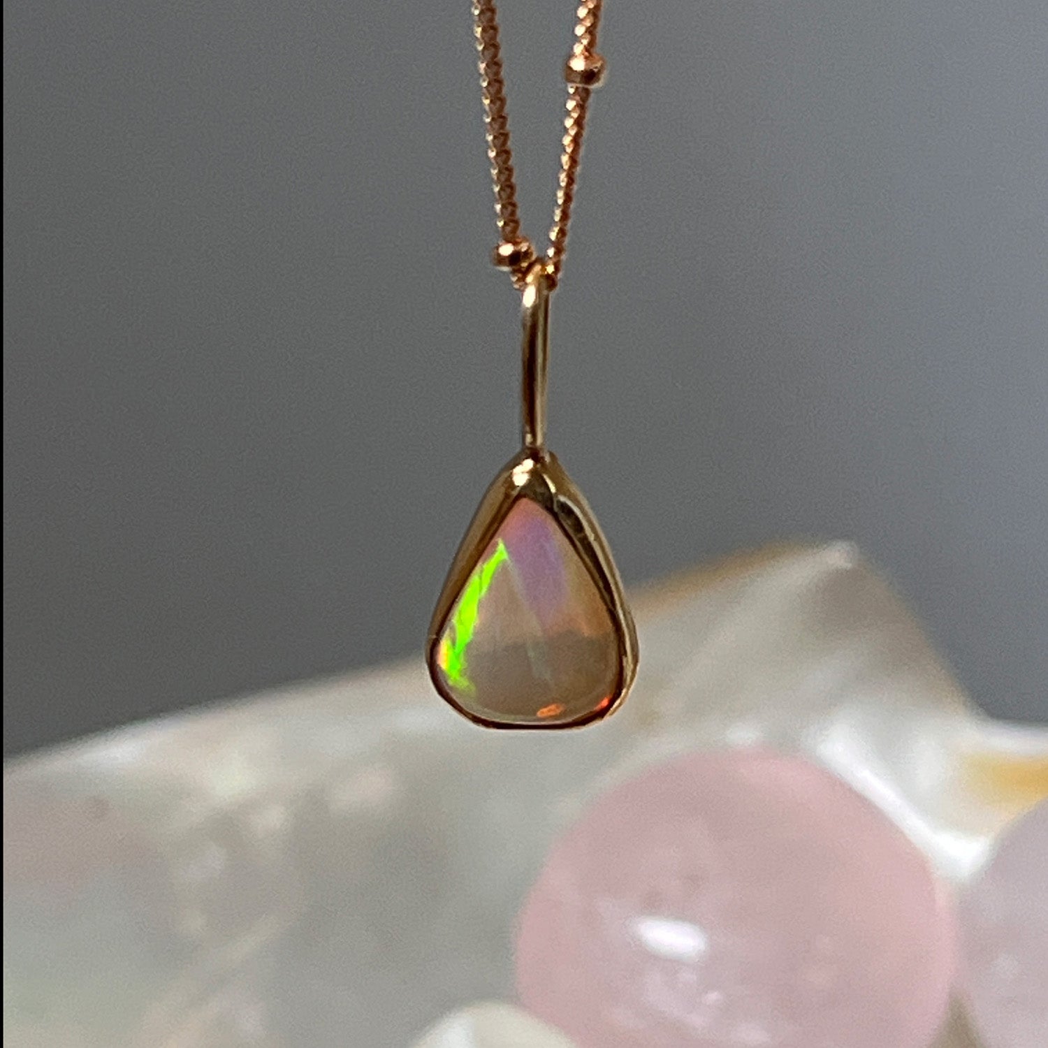 Unique Opal Power Triangle from Ethiopia on Gold Filled Satellite Chain