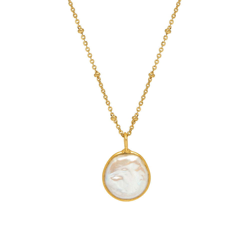 Freeform flat Pearl Pendant On Short Satellite Chain
