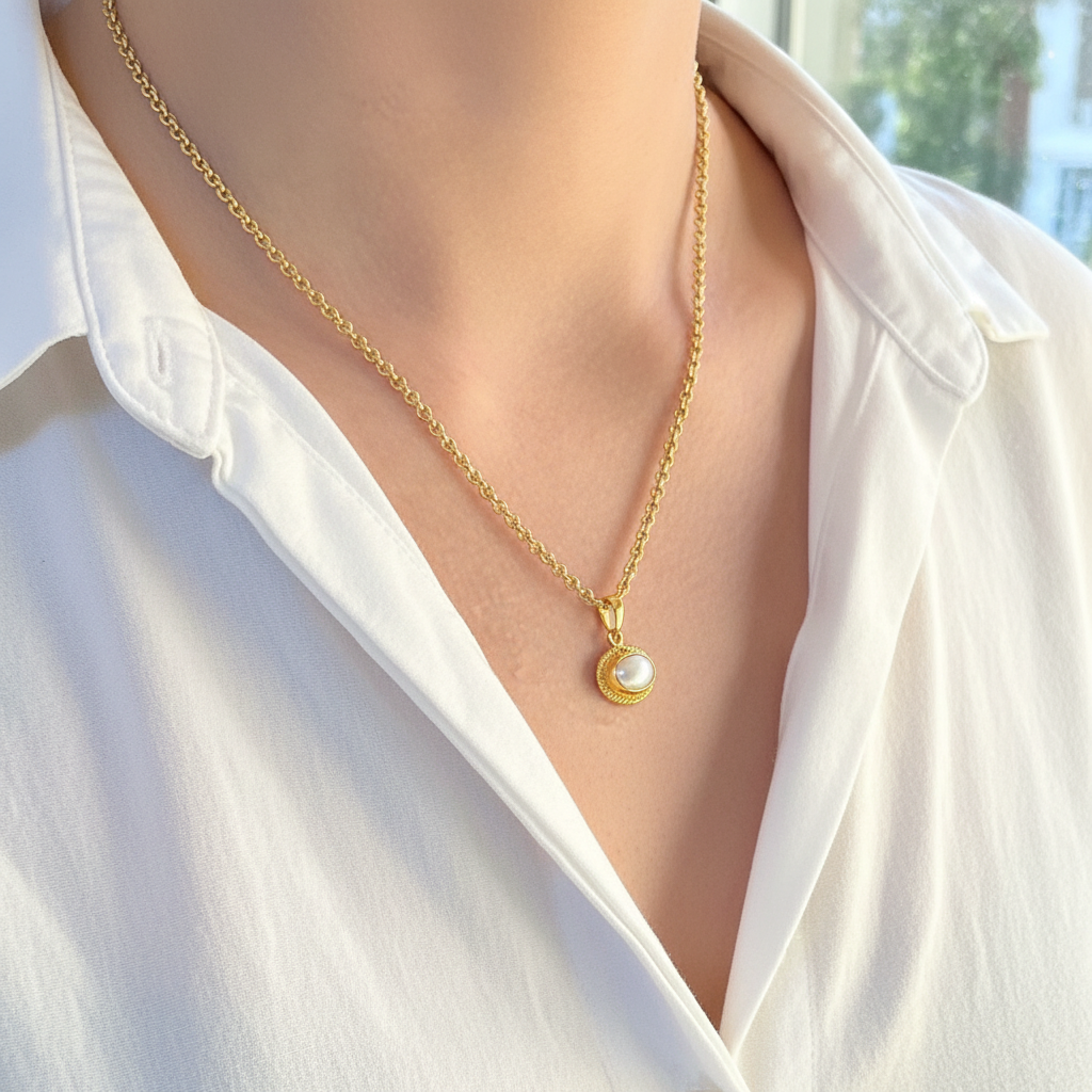 Athena Freshwater Pearl Pendant On Short Baby Belcher Chain