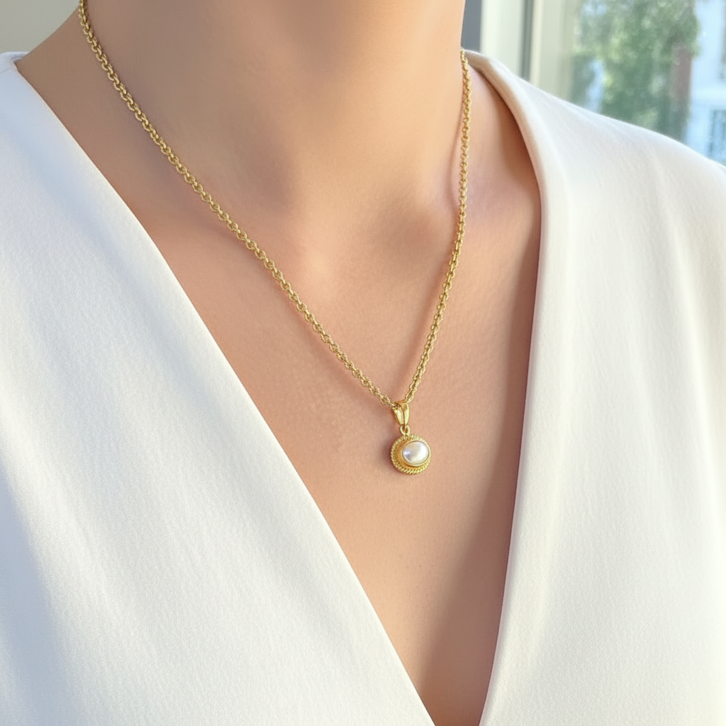 Athena Freshwater Pearl Pendant On Short Baby Belcher Chain