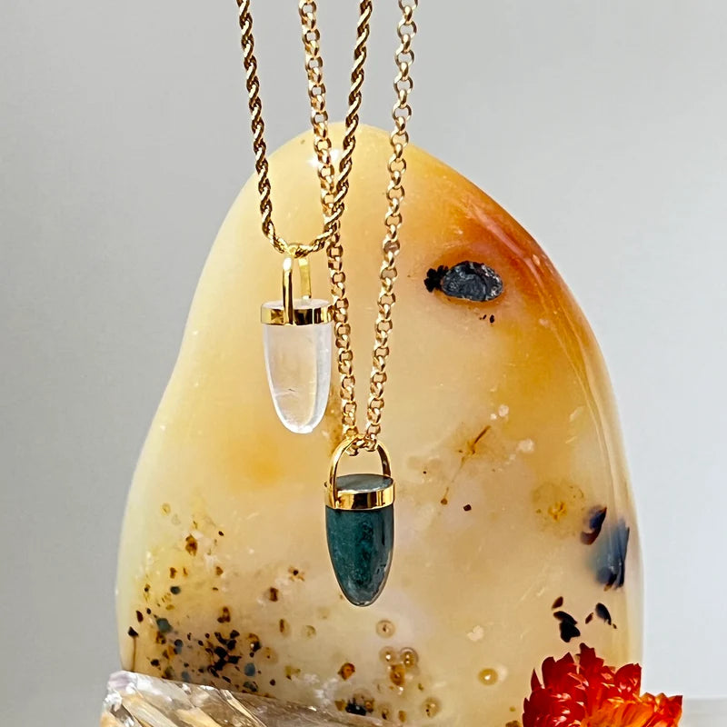 Pendulum Rock Crystal Pendant On Long Vintage Style Rope Chain