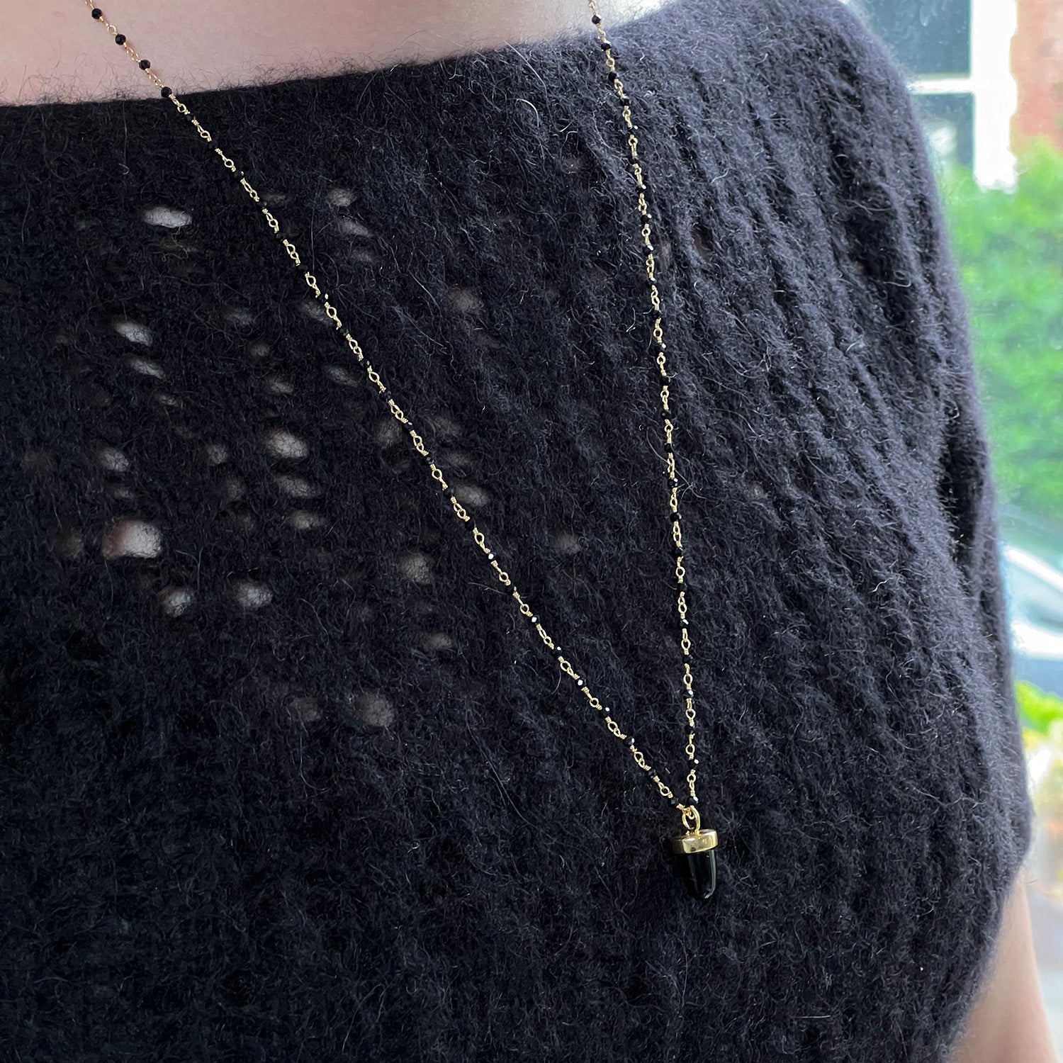 Pendulum Black Onyx Pendant On Long Black Onyx Rosary