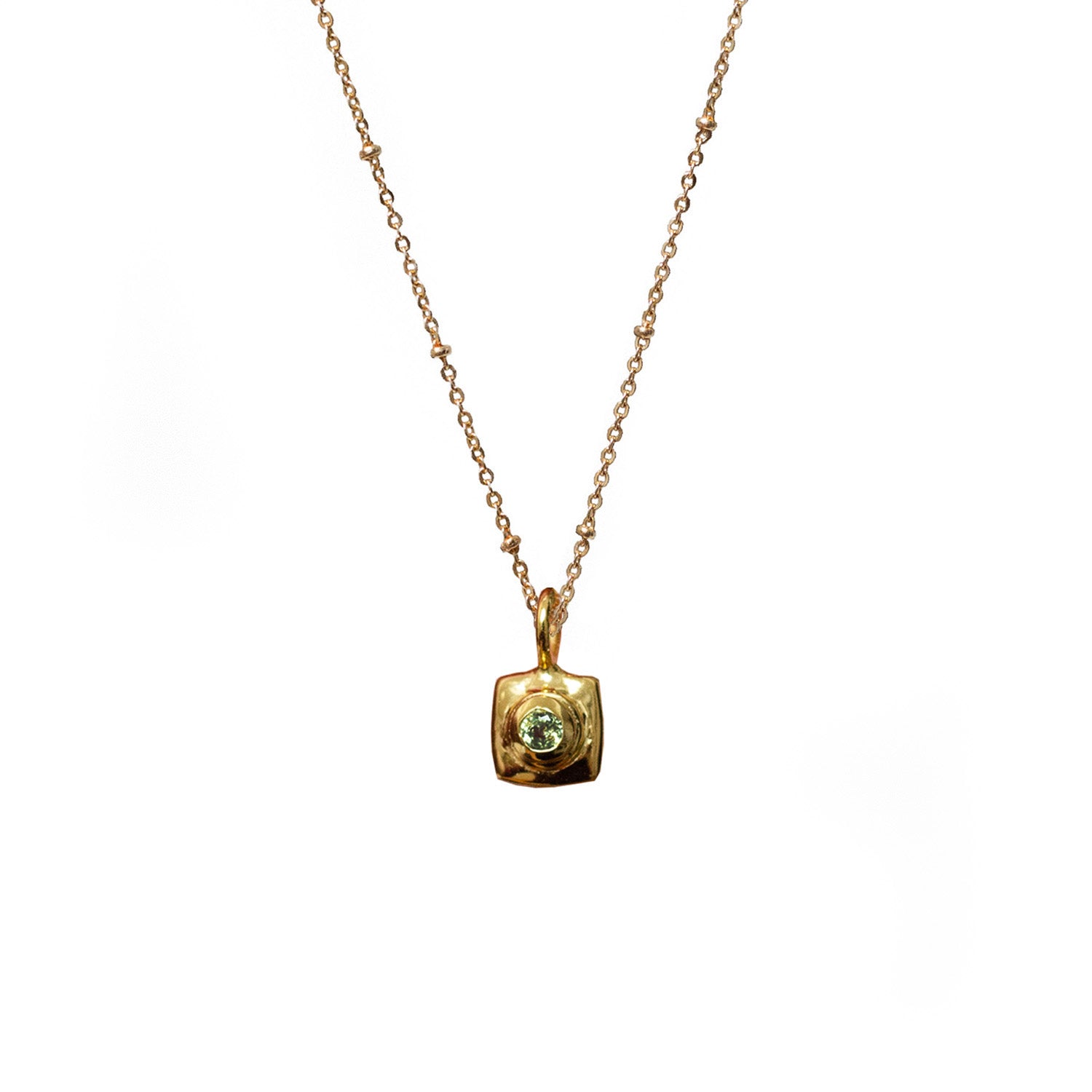 Mini Peridot Charm Necklace on Short Satellite Chain