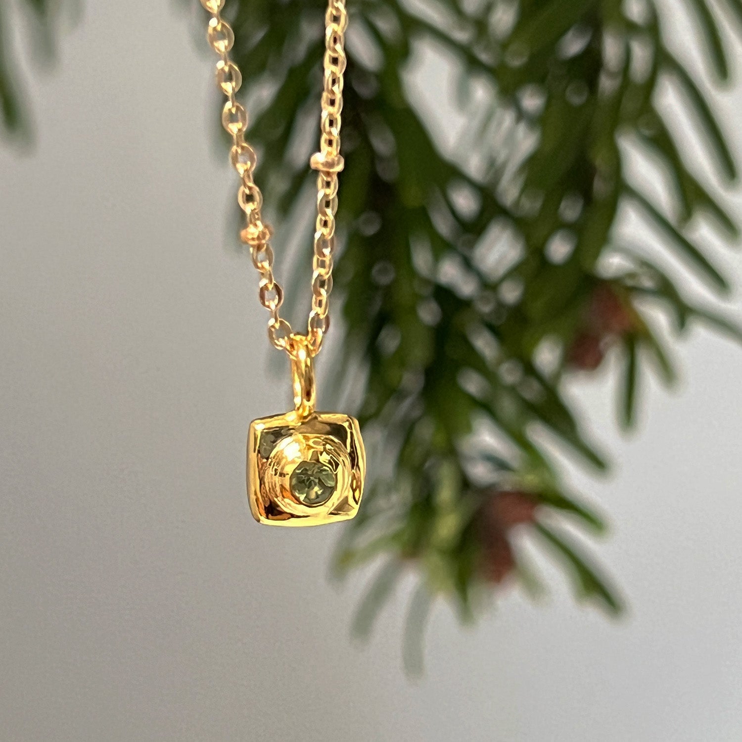 Mini Peridot Charm Necklace on Short Satellite Chain