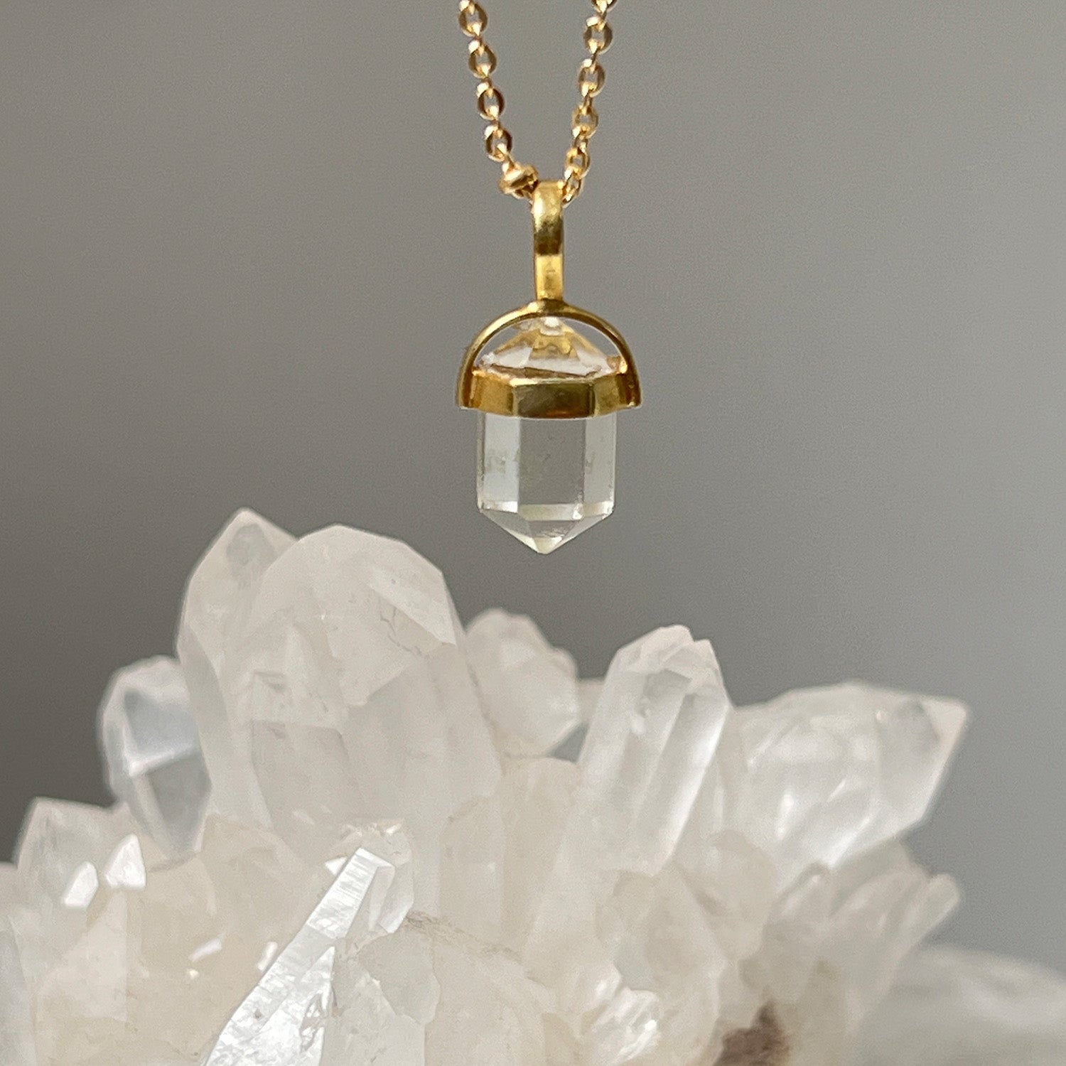 Rock Crystal Double Mini Point Bridge Set  On Short Satellite Chain