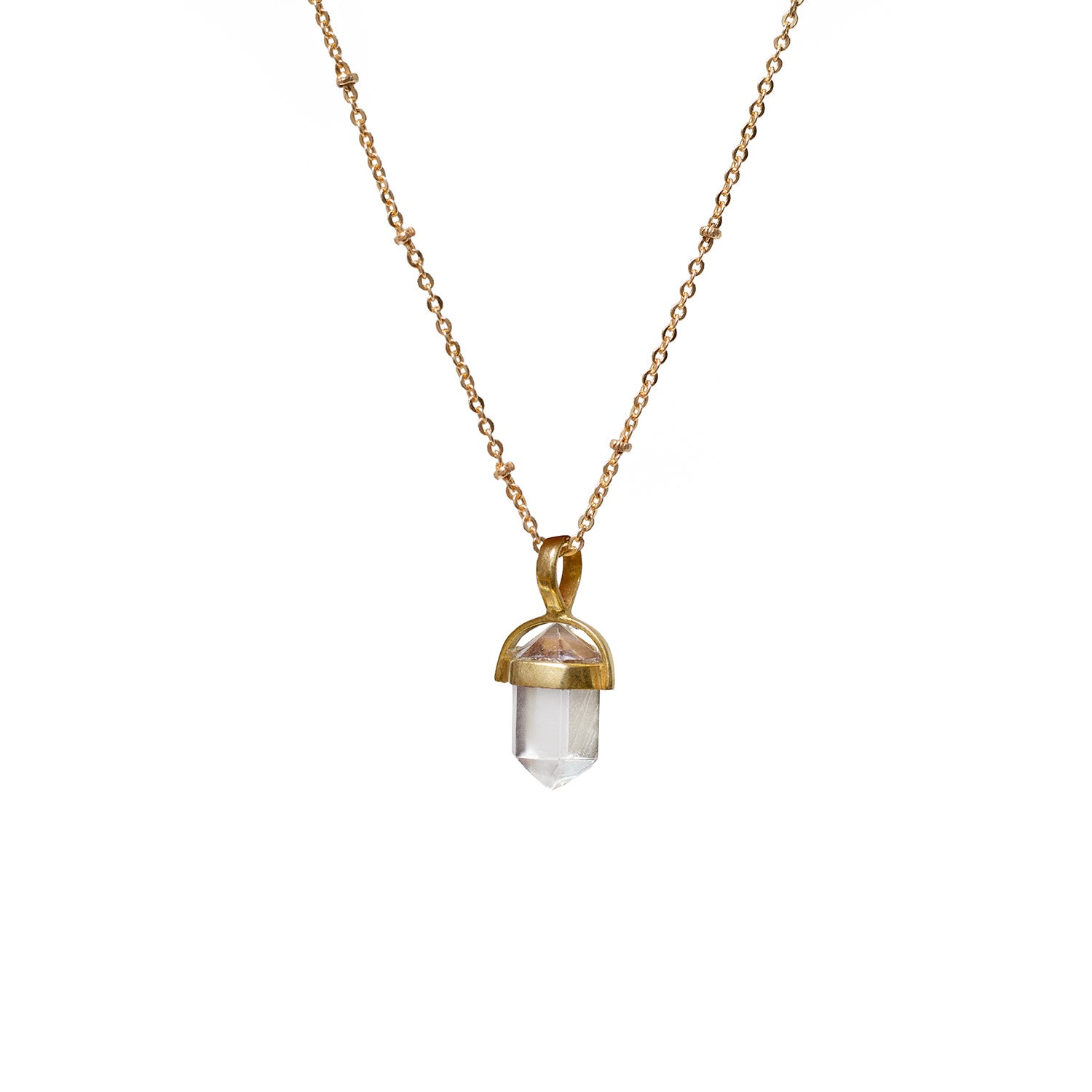 Rock Crystal Double Mini Point Bridge Set  On Short Satellite Chain