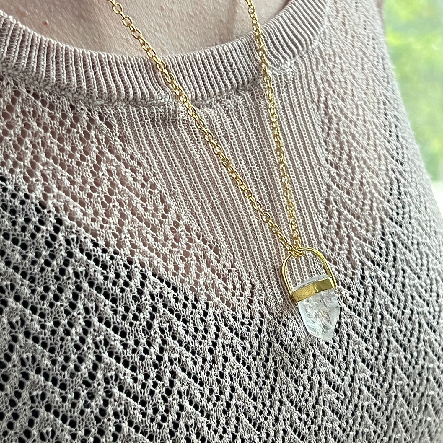 Raw  Short Rock crystal on simple chain