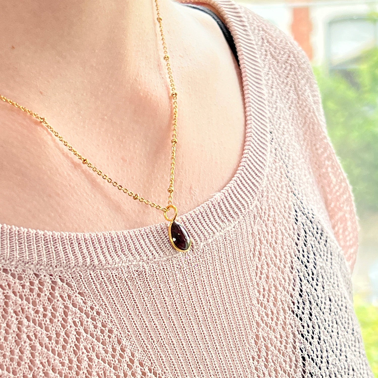 Julia Smooth Garnet Drop on Short Satellite Chain