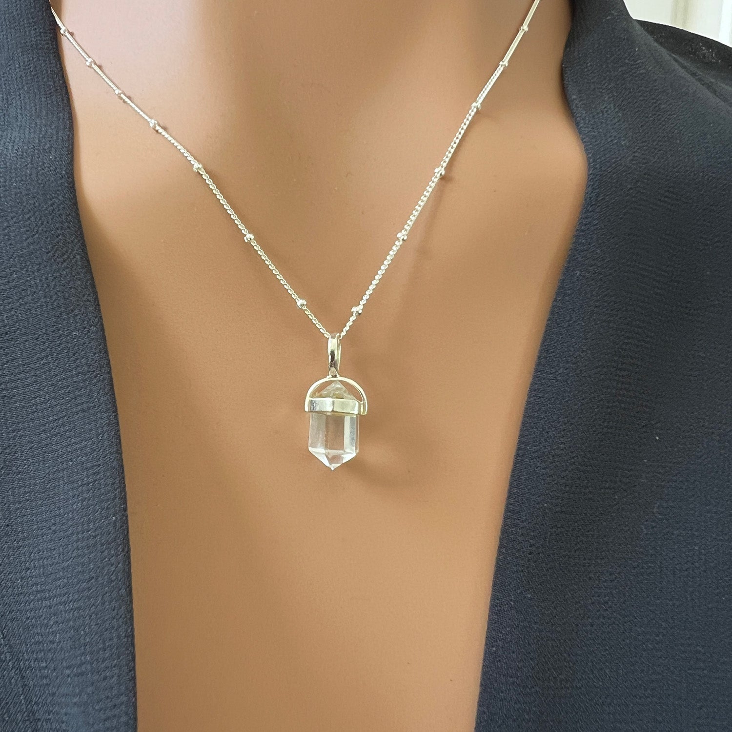 Rock Crystal Double Mini Point Bridge Set  On Sterling Silver