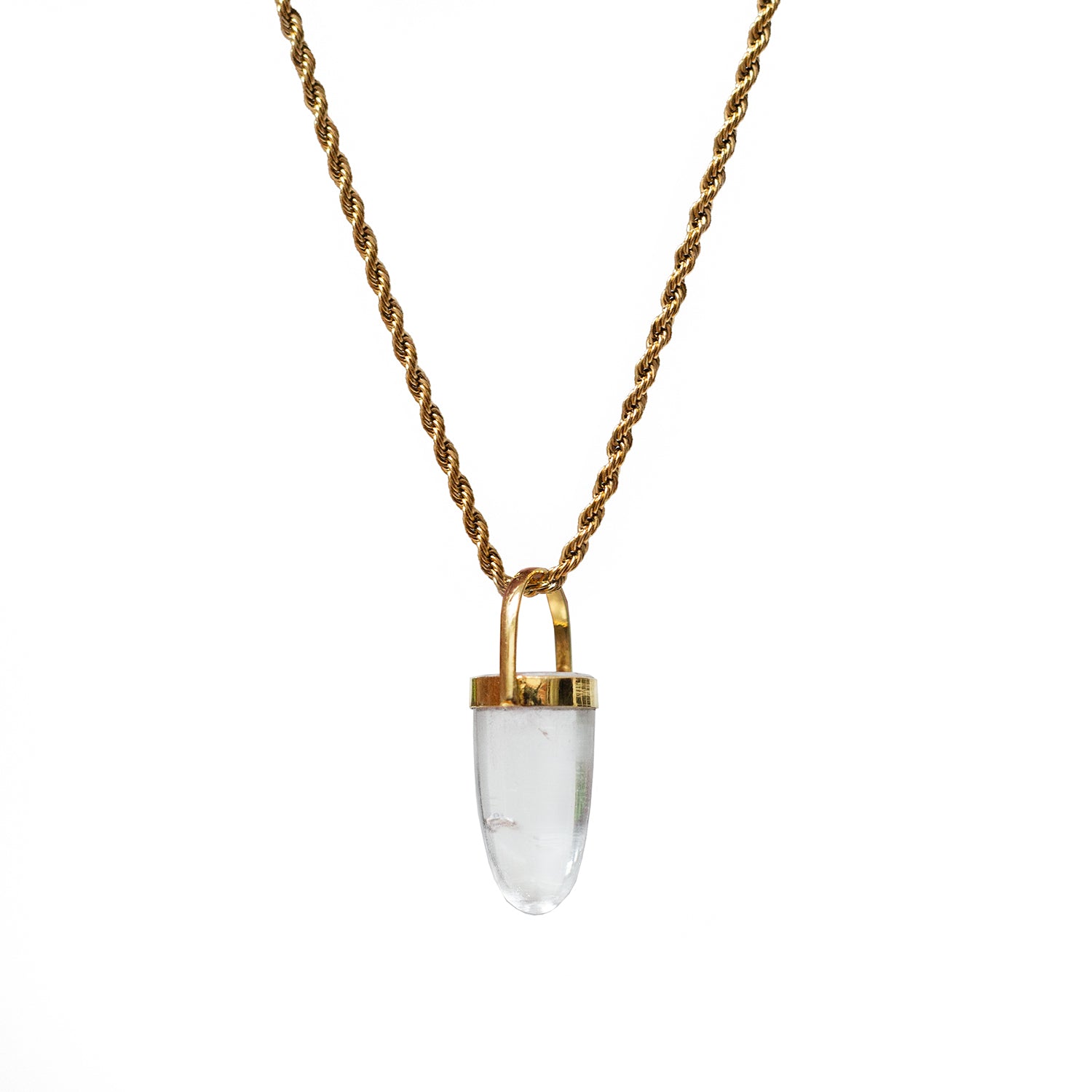 Pendulum Rock Crystal Pendant On Long Vintage Style Rope Chain