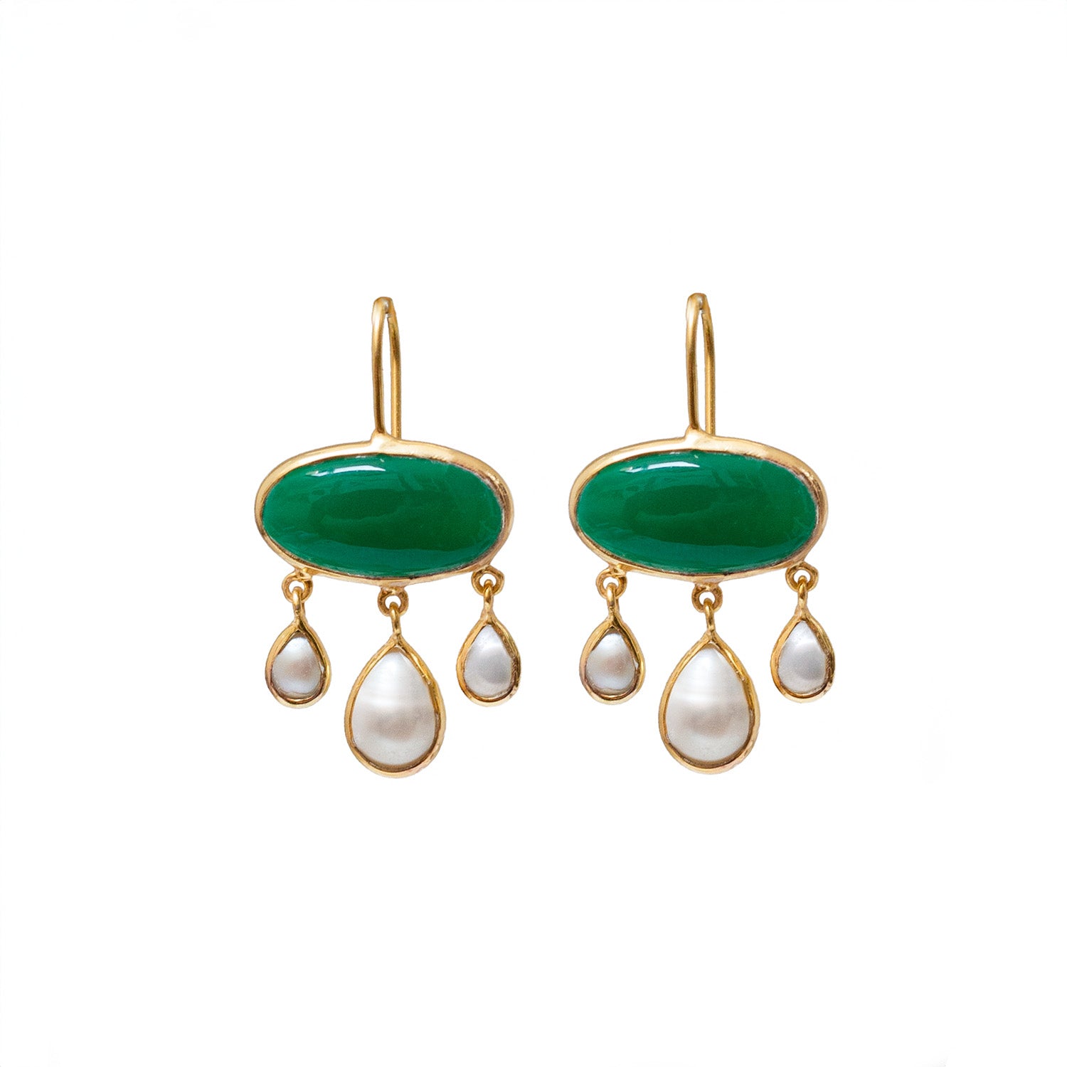 Rosa Oval Green Onyx And Pearl Earrings