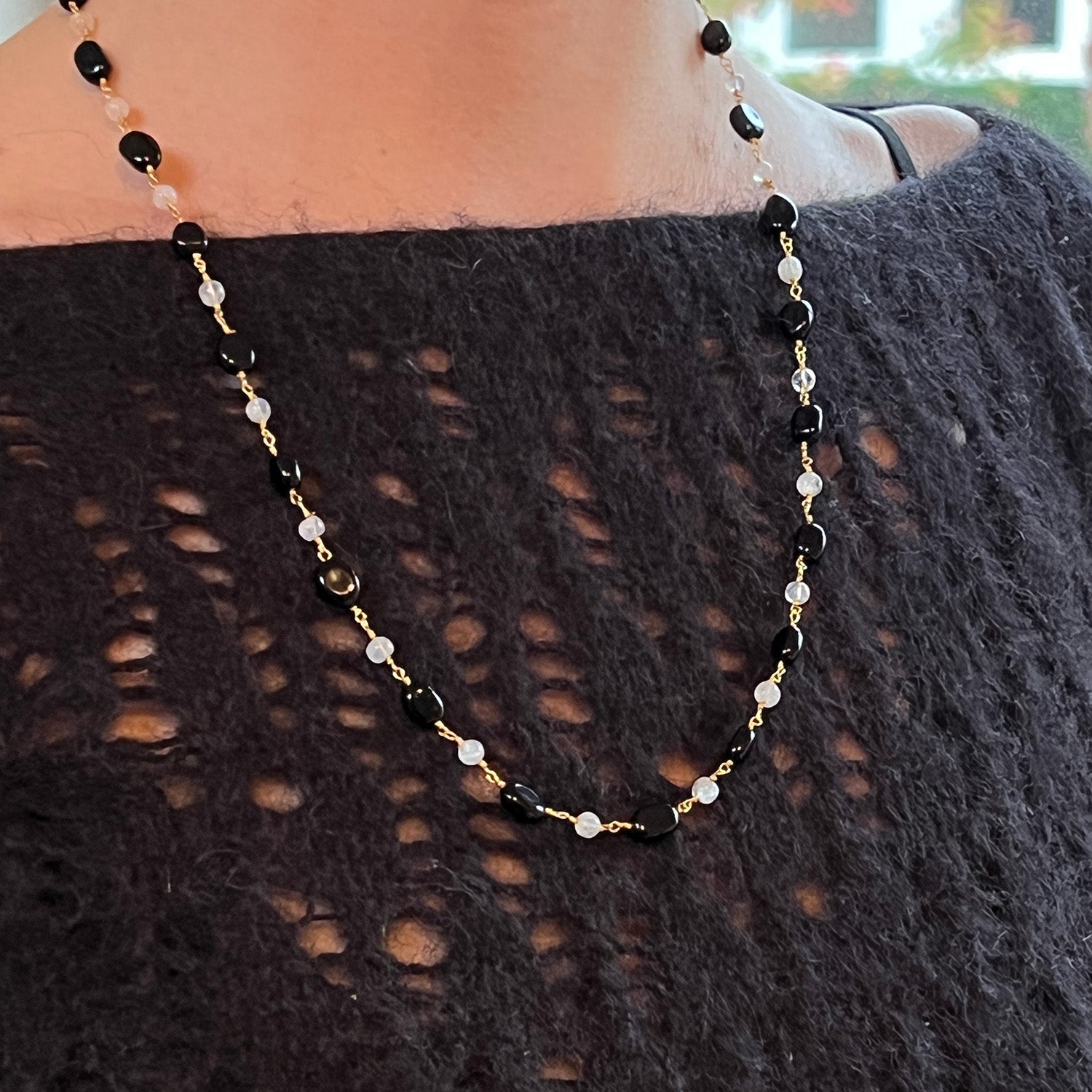 Black Onyx And Moonstone Rosary