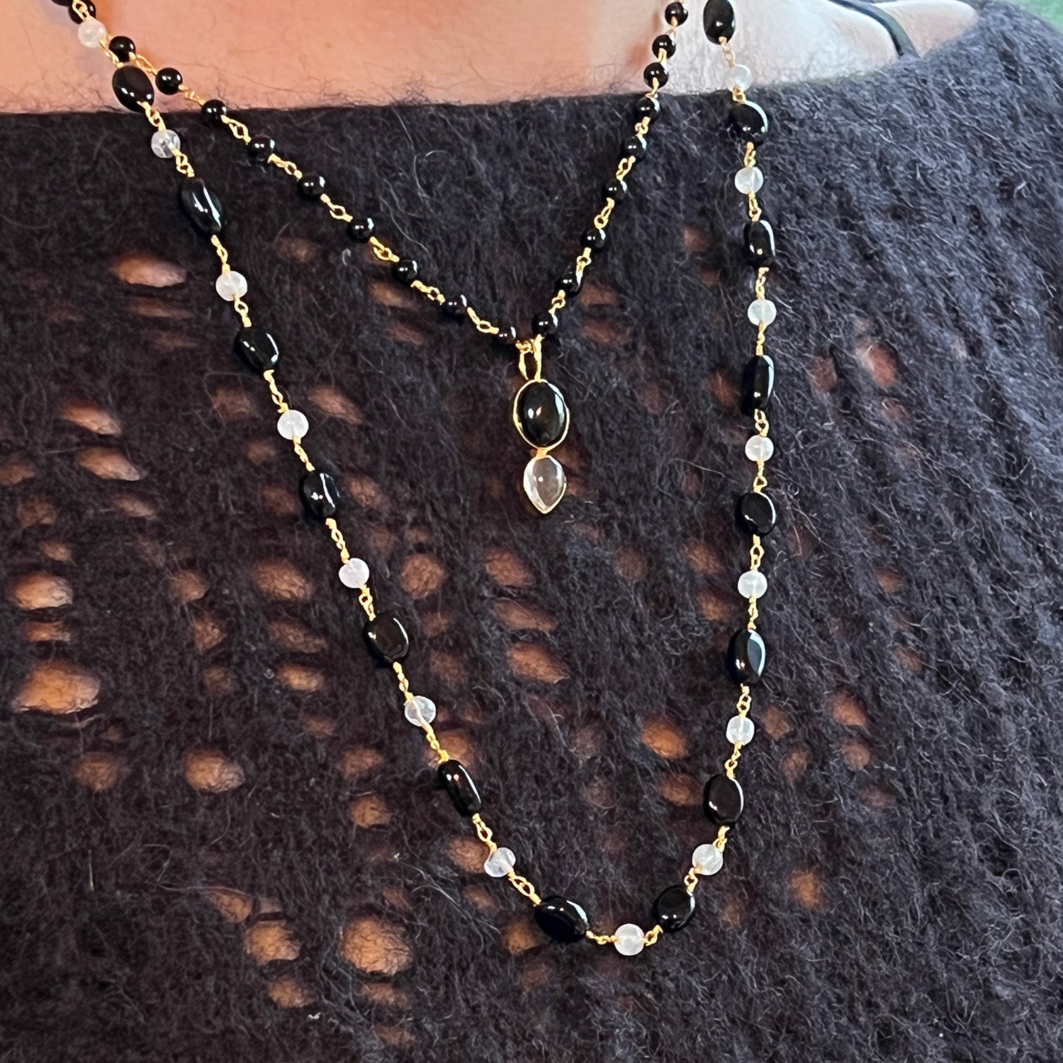 Black Onyx And Moonstone Rosary