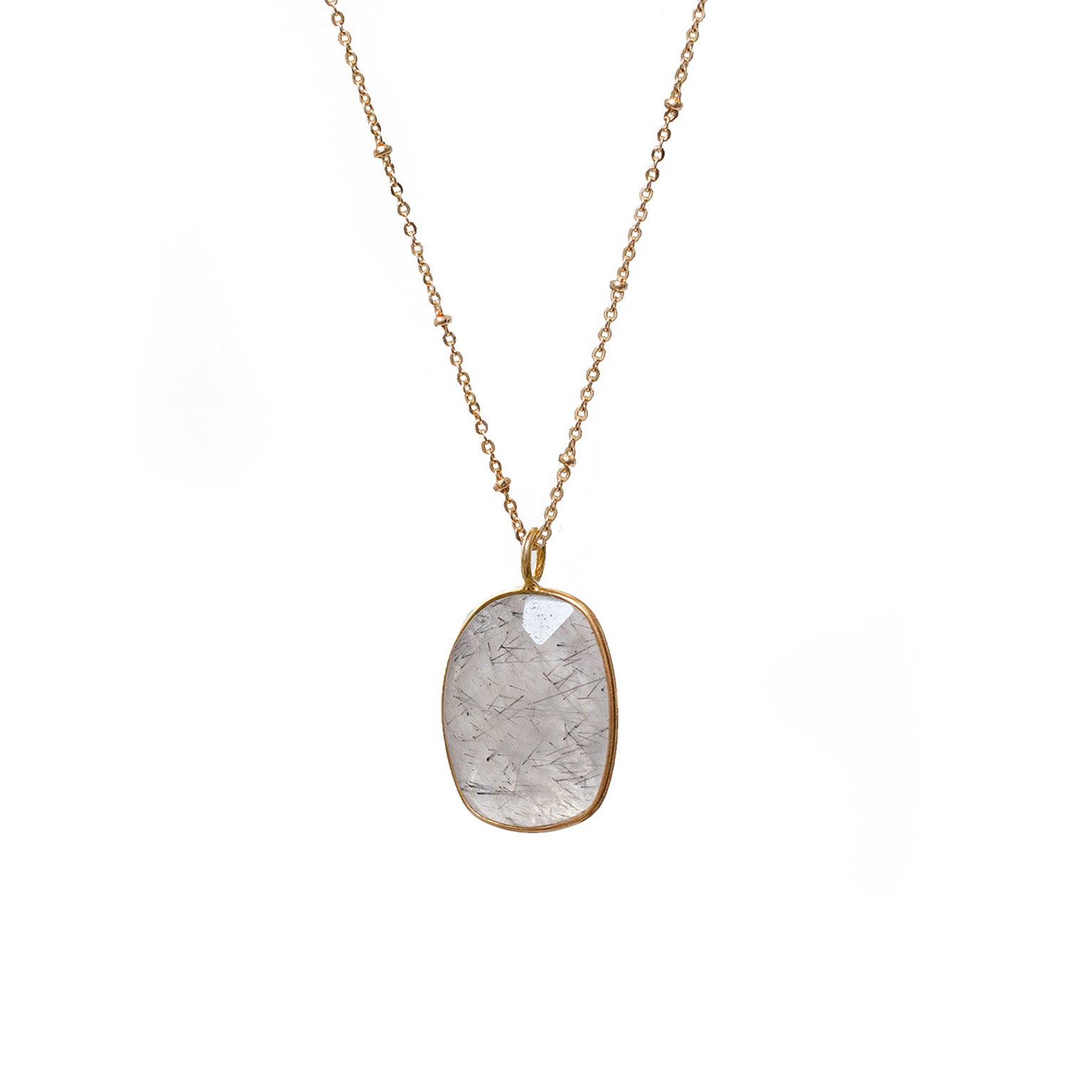 Grey Faceted Rutile Quartz On Long Satellite Chain