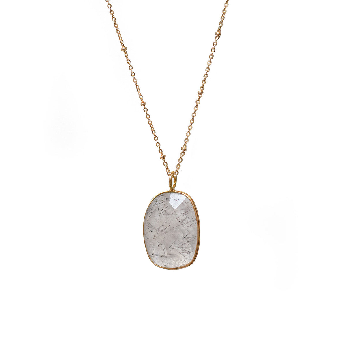 Grey Faceted Rutile Quartz On Long Satellite Chain