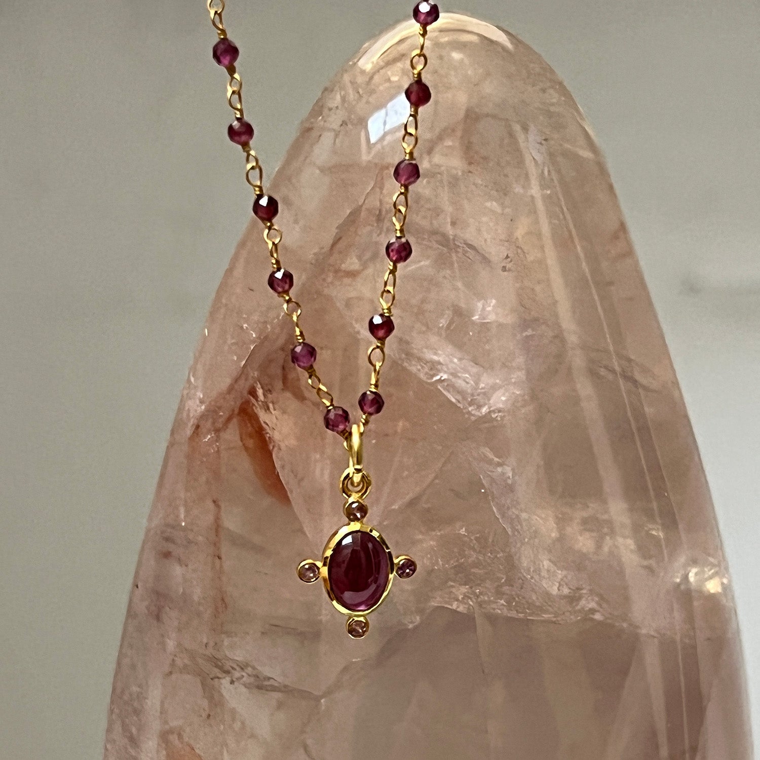 Serena Garnet and Amethyst Pendant on Short Garnet Rosary