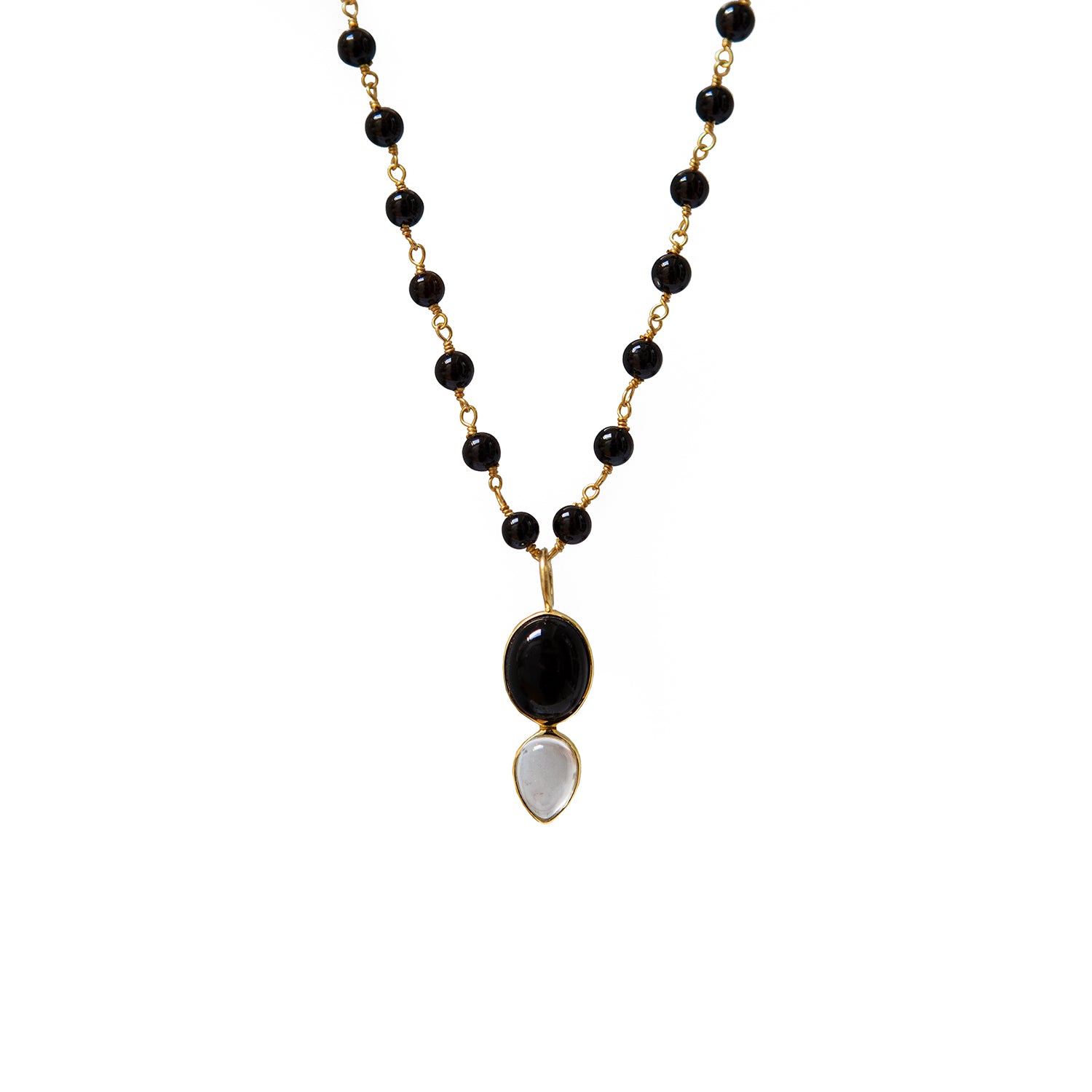 Shakti Black Onyx And Rock Crystal Pendant On Rosary