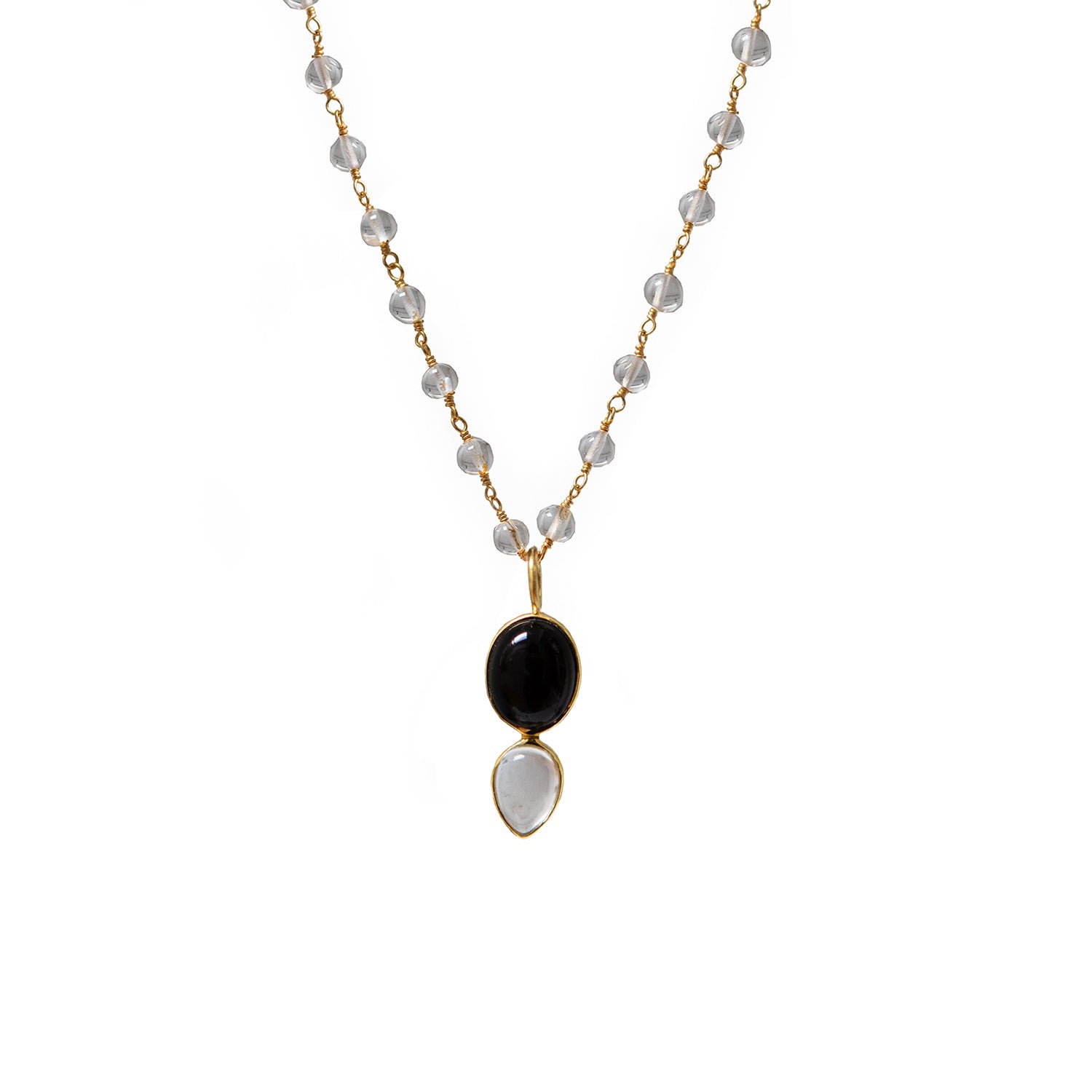 Shakti Black Onyx And Rock Crystal Pendant On Rosary