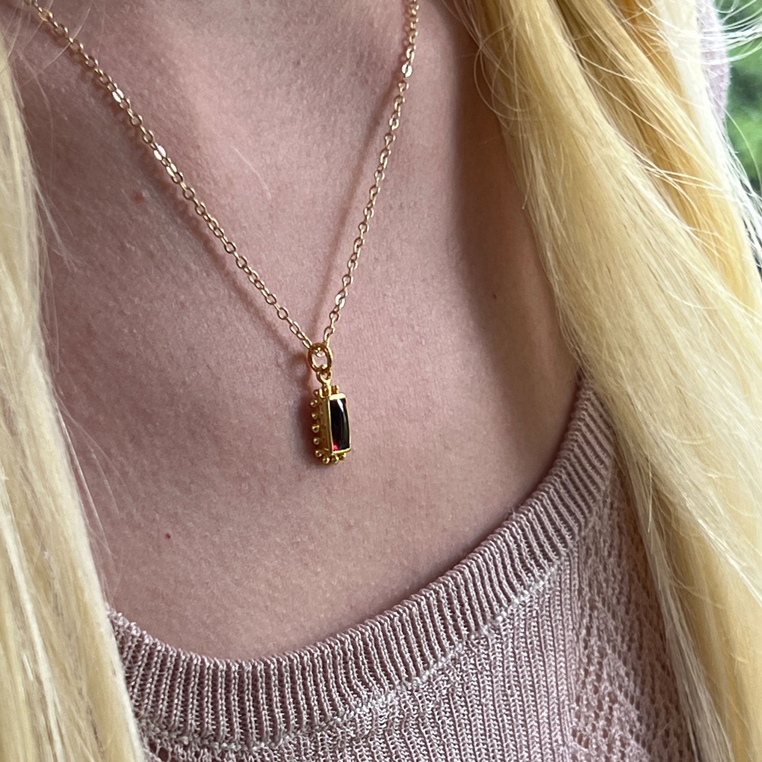 Sigrid Garnet Pendant On Short Simple Chain