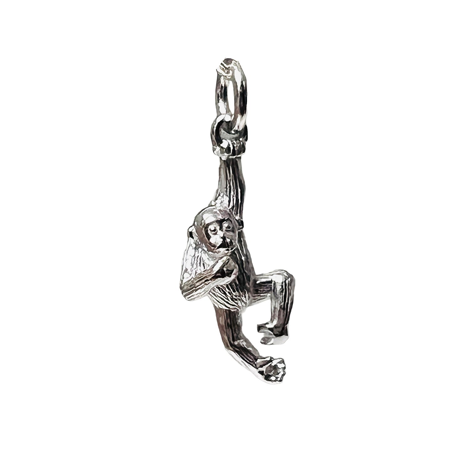 Silver monkey pendant on a white background