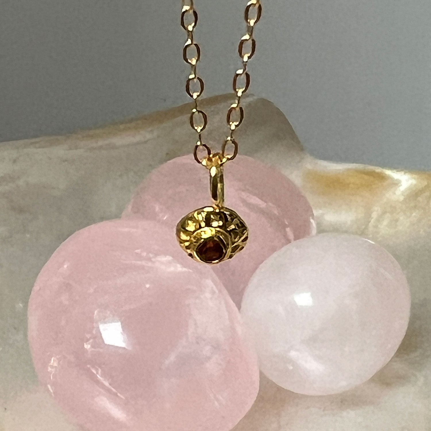 Sita Garnet Pendant on Short Simple Chain