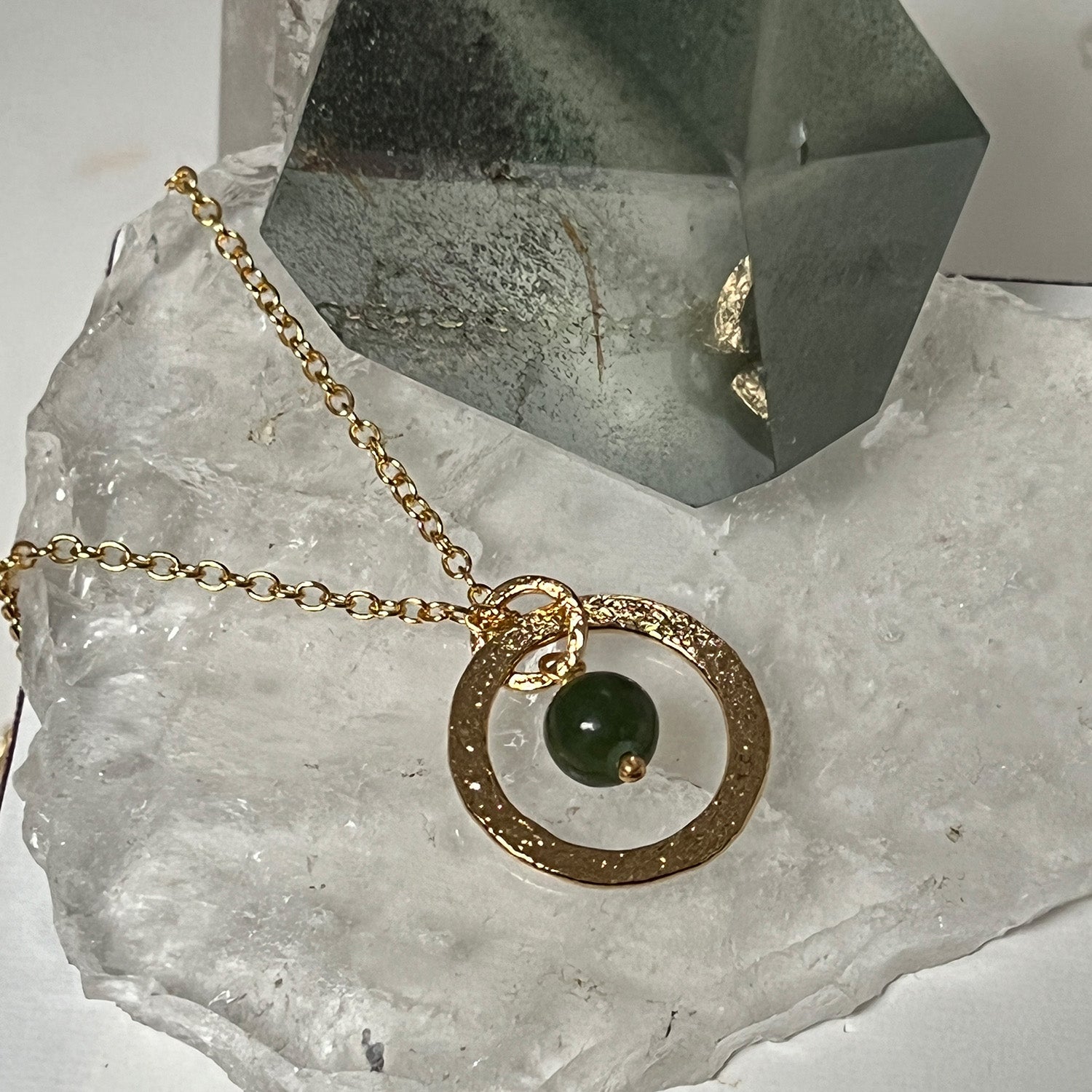 Taya Pendant With Nephrite Jade On Long Simple Chain
