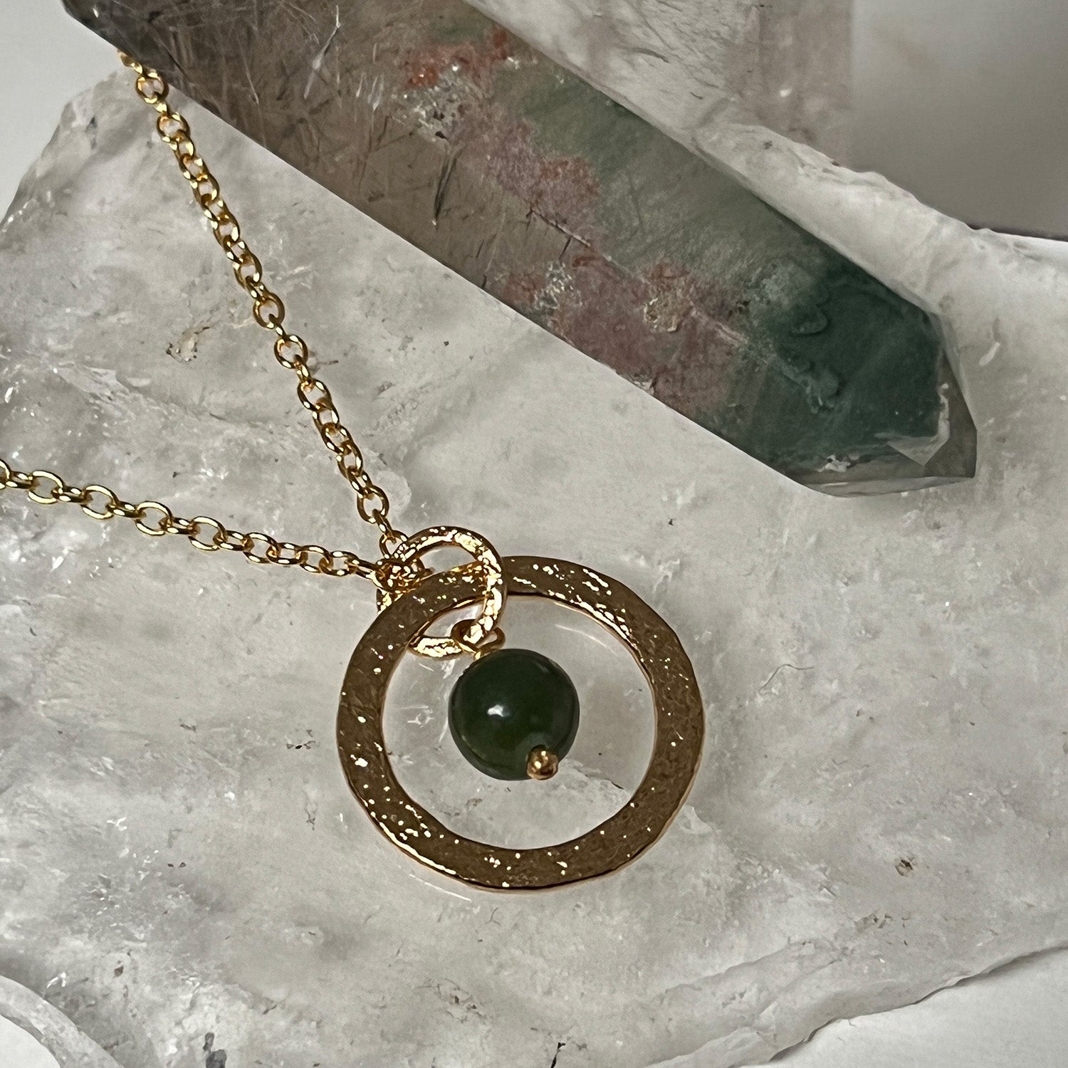 Taya Pendant With Nephrite Jade On Long Simple Chain