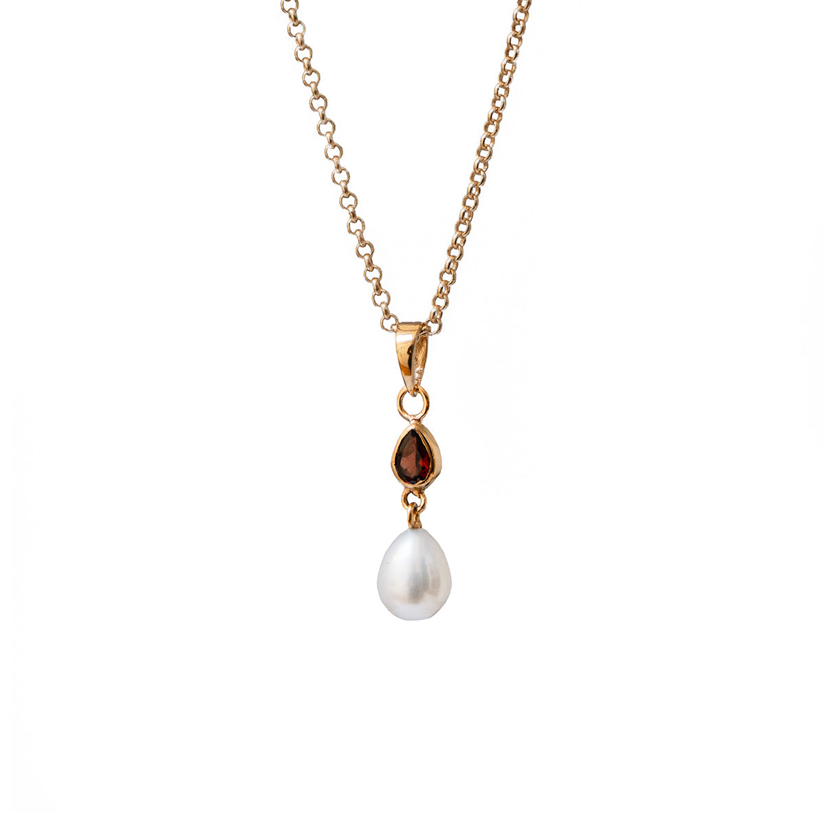 Louise Garnet Or Blue Topaz With Pearl On Short Baby Belcher Chain