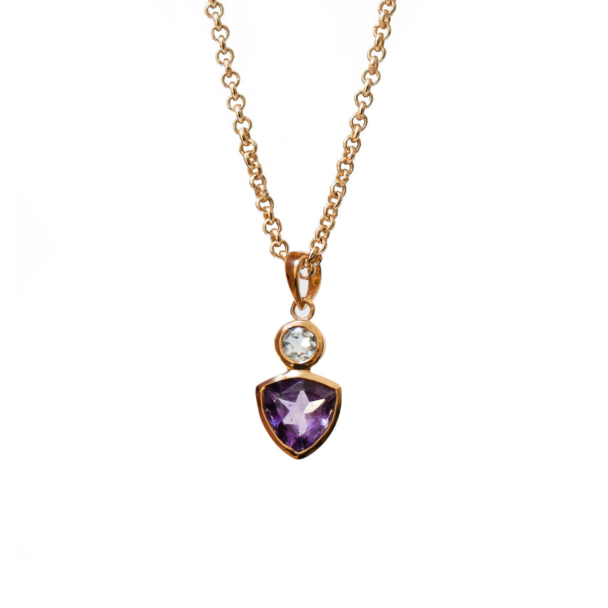 Sofia Amethyst And Blue Topaz Pendant On Short Baby Belcher